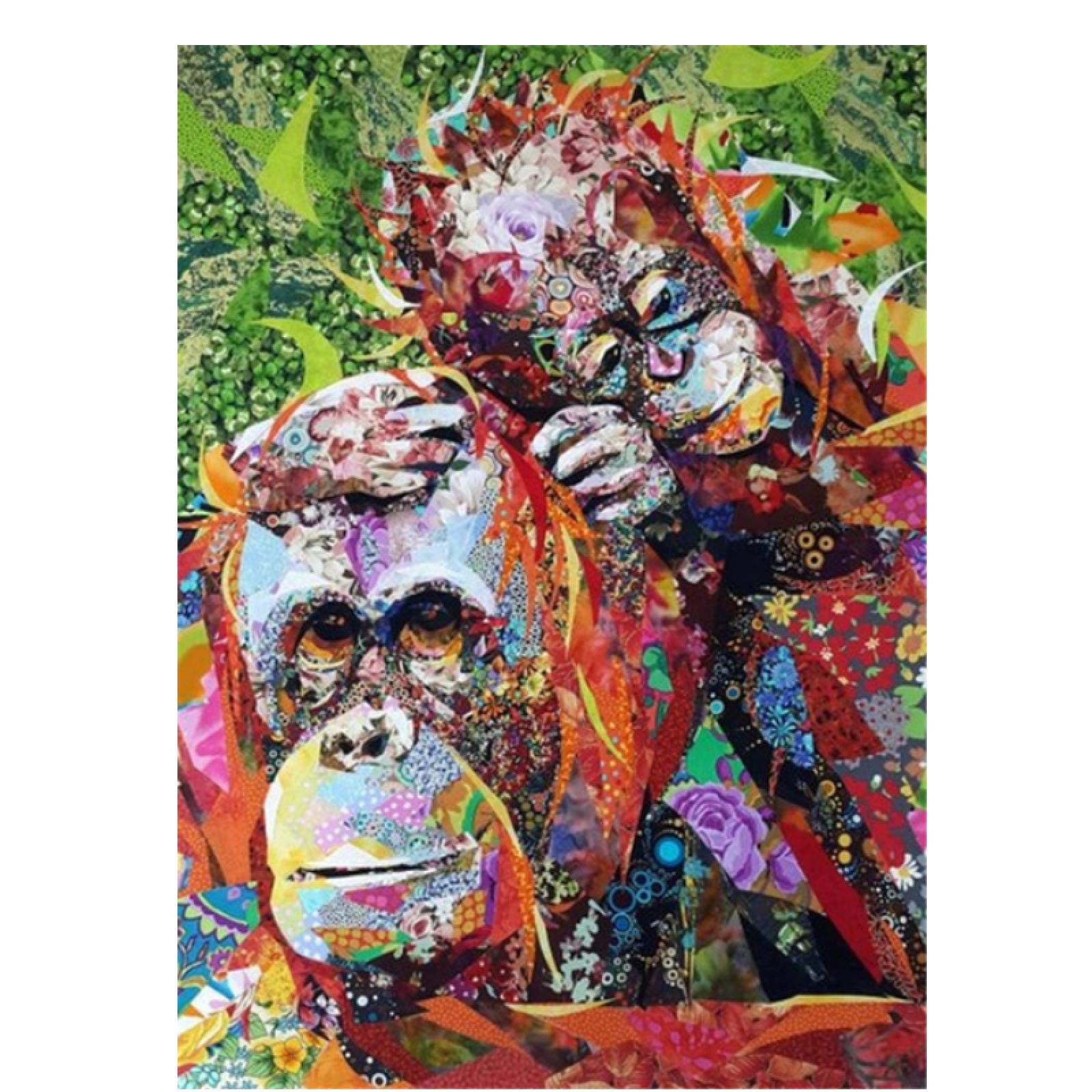 Amazon.co.jp: 抽象的なカラフルなコラージュ猿のポスターとプリント花