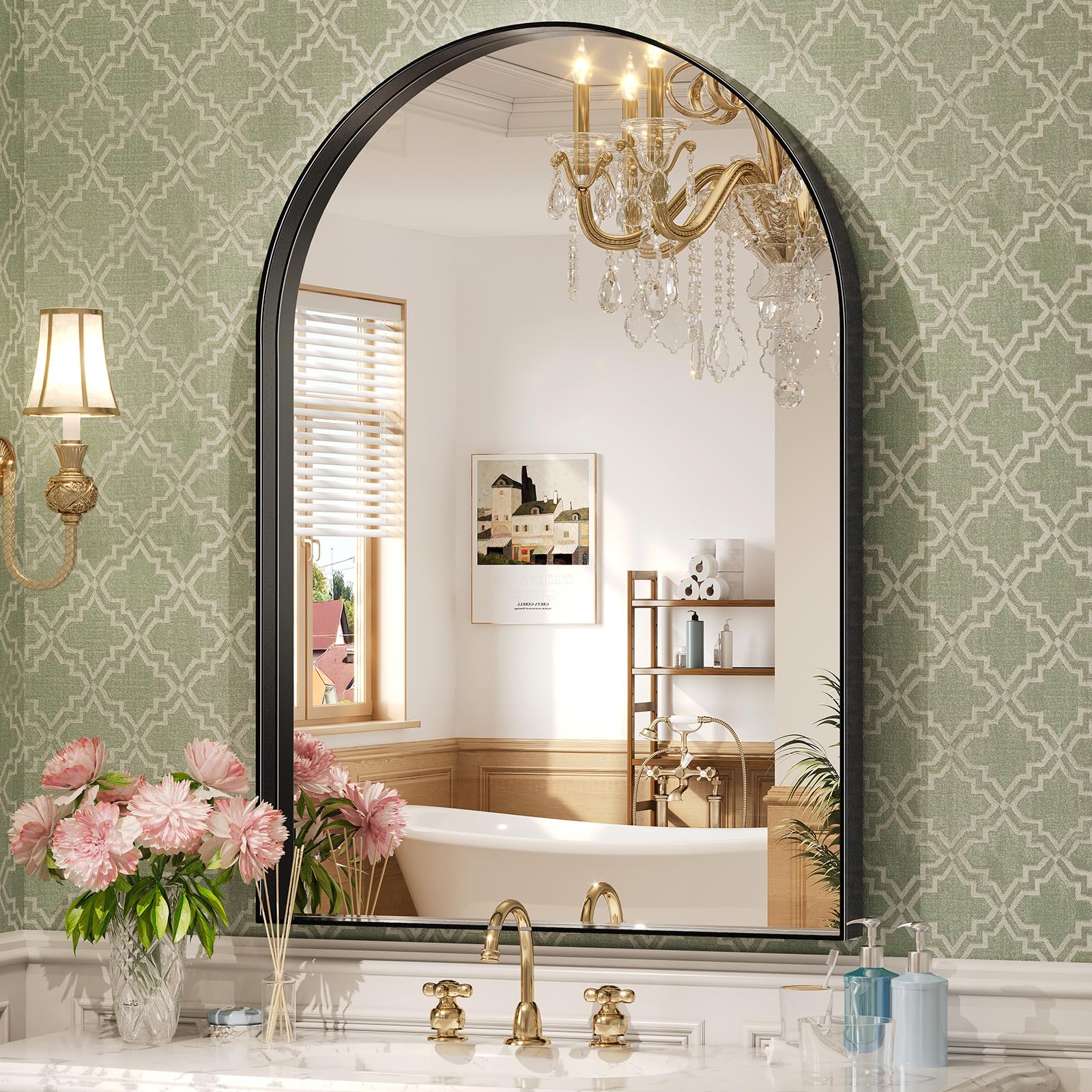 24" x 36" Arch Mirror for Bathroom, Black Arched Wall Mirror, Vanity Mirror Black Metal Framed, Arch Mirrors for Living Room Bedroom Entryway Fireplace Decor