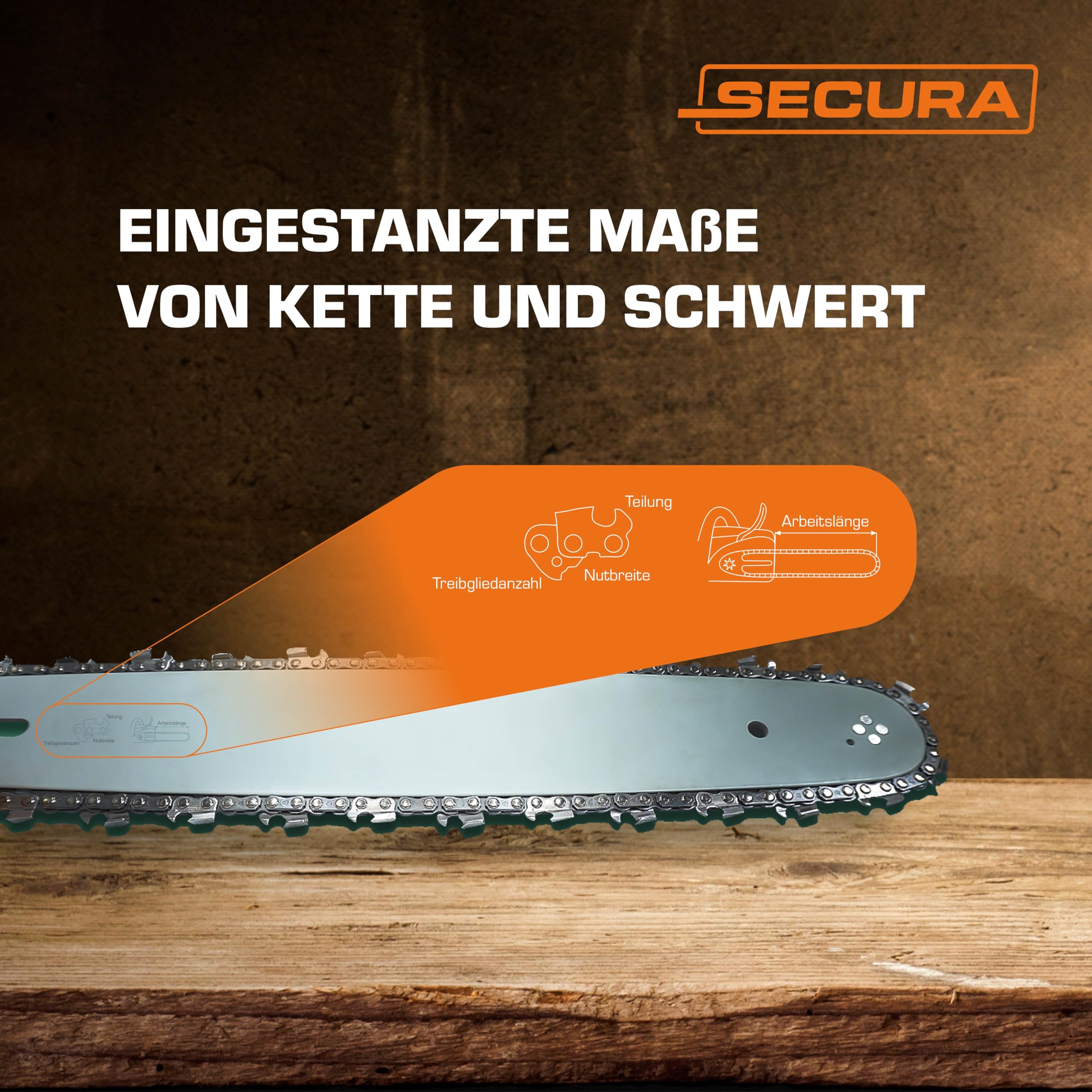 4x Sägekette Halbmeißel + Führungsschiene 35 cm | 3/8LP-1,3-50 | Kompatibel mit Stihl MS170 MS180 017 018 | Motorsägen Ersatzkette Set | SECURA