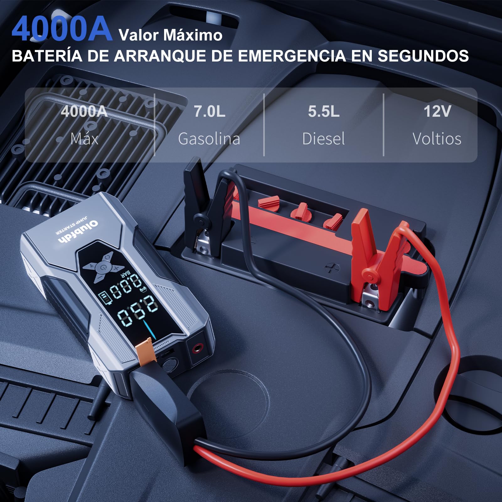 Avviatore Batteria Auto 4000A,Avviatore Emergenza per Auto12V con LCD, Booster Avviamento con Compressore 150PSI (per 7.0L GAS e 5.5L DIESEL),Jump Starter 65W Carica Rapida, Torcia a LED
