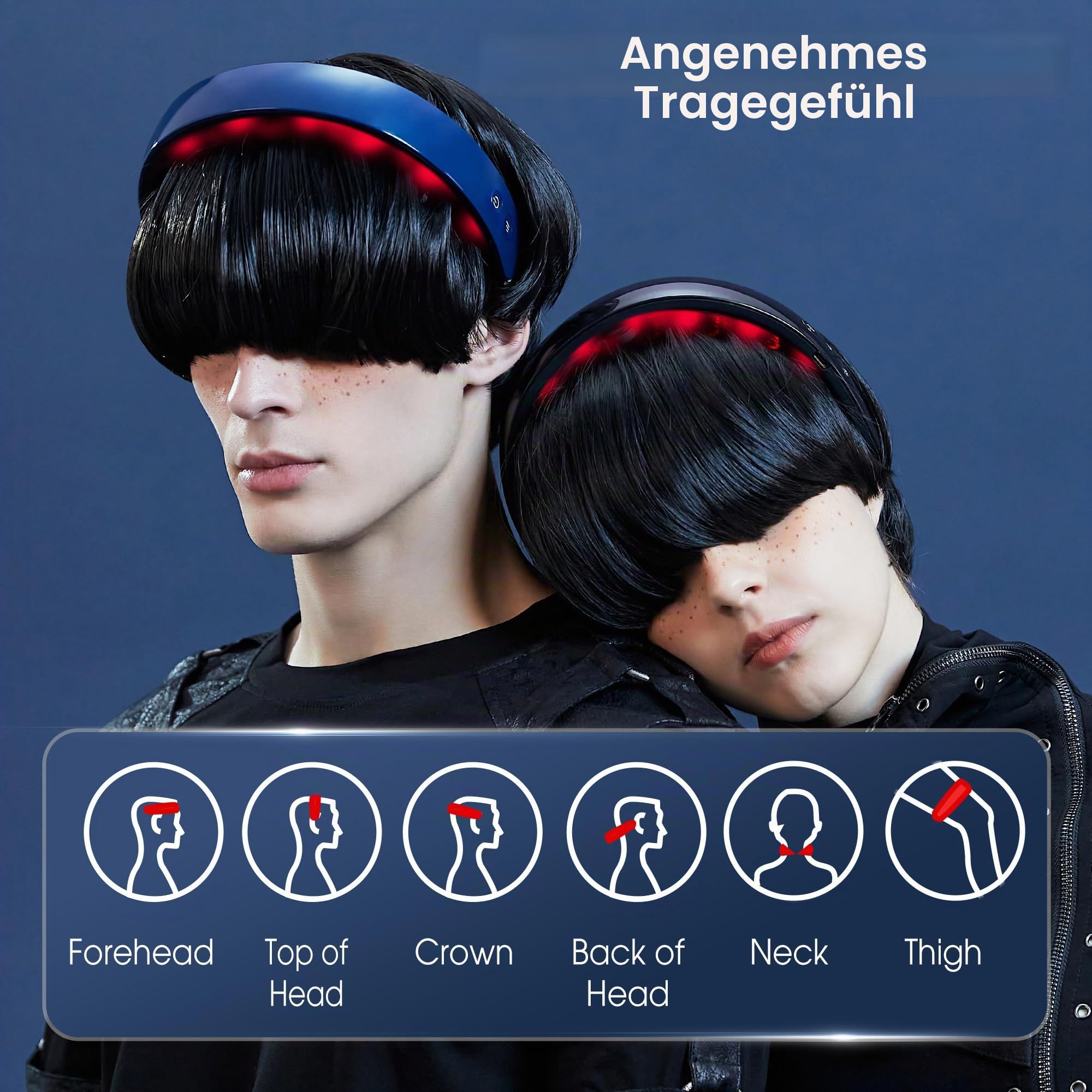 H2 Kopfhautmassagegerät mit Vibration Laser Therapie Ultraleicht und Tragbar Lindert Kopfschmerzen verbessert das Haarwachstum Blau