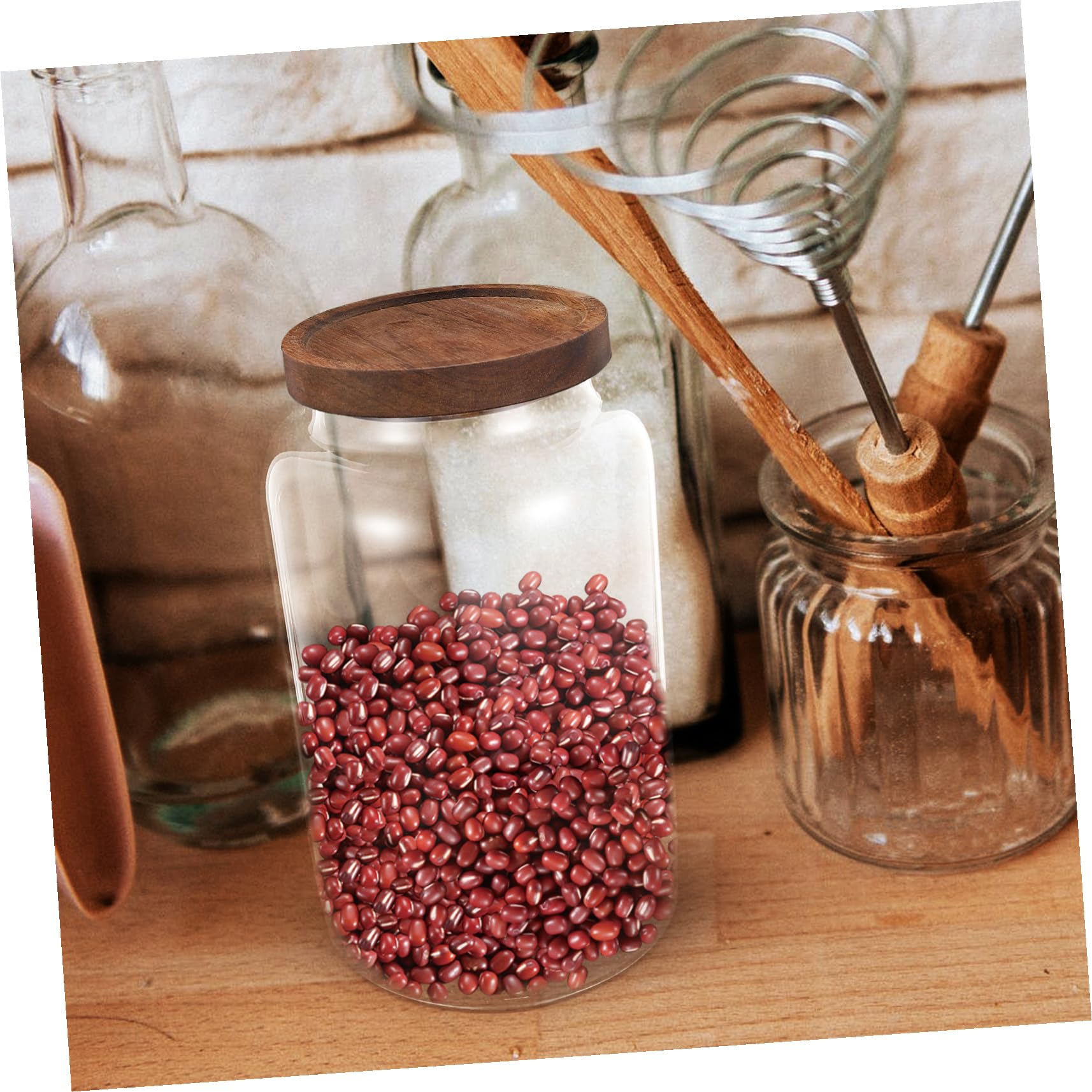 Toyvian Luftdichtes Vorratsglas und Aufbewahrung von Getreide Tee und Mehl aus Glas mit Holzdeckel 2,8l Feuchtigkeitsschutz für Küche und Schreibtisch