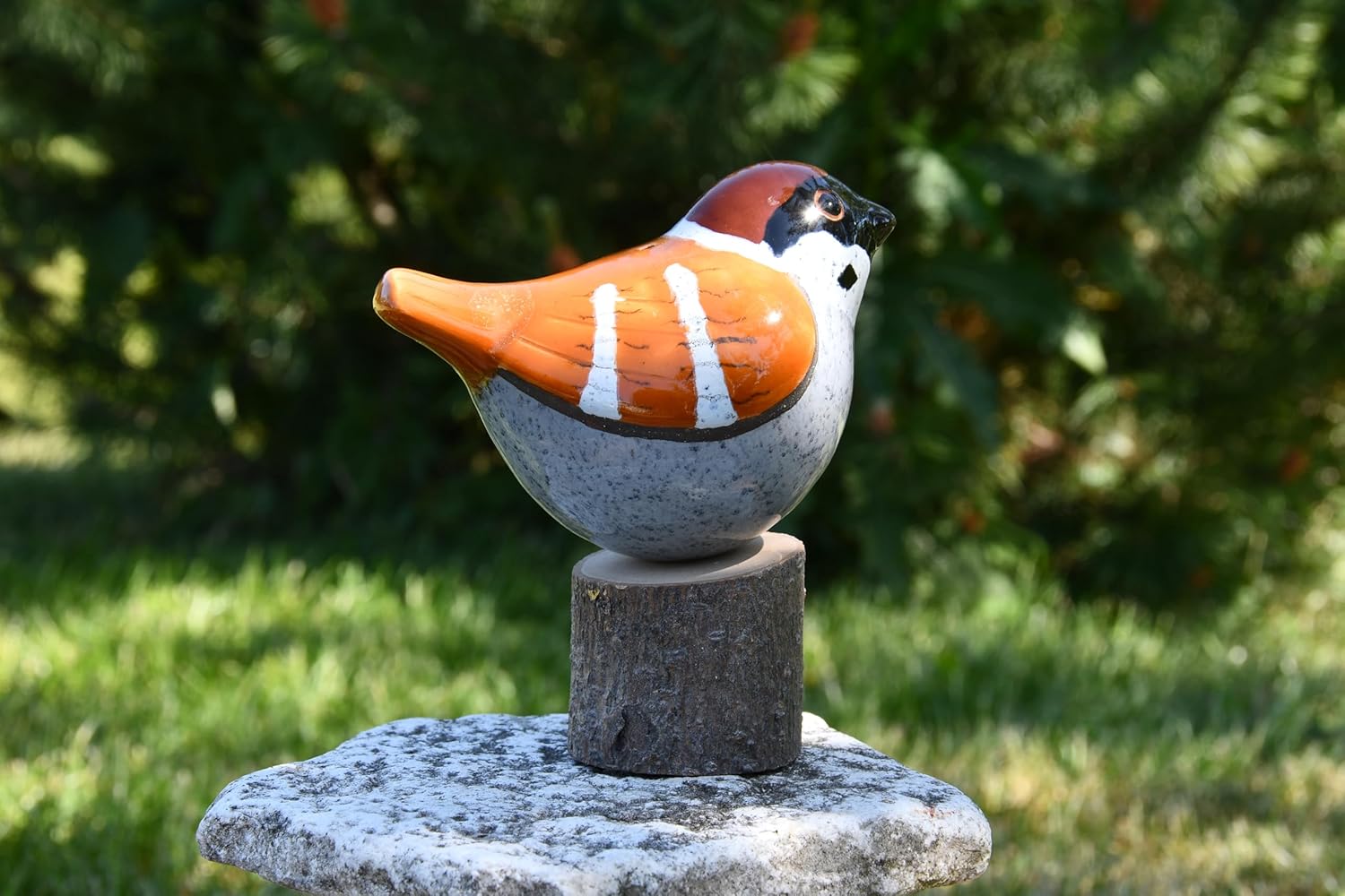 Ceramic Garden Decor - Sparrow Bird Lawn Stake - Outdoor Statue - Perfect, Unique Gifts for Gardeners Woman, Men, Yard Gifts - Handmade, Frostproof, GK607-3