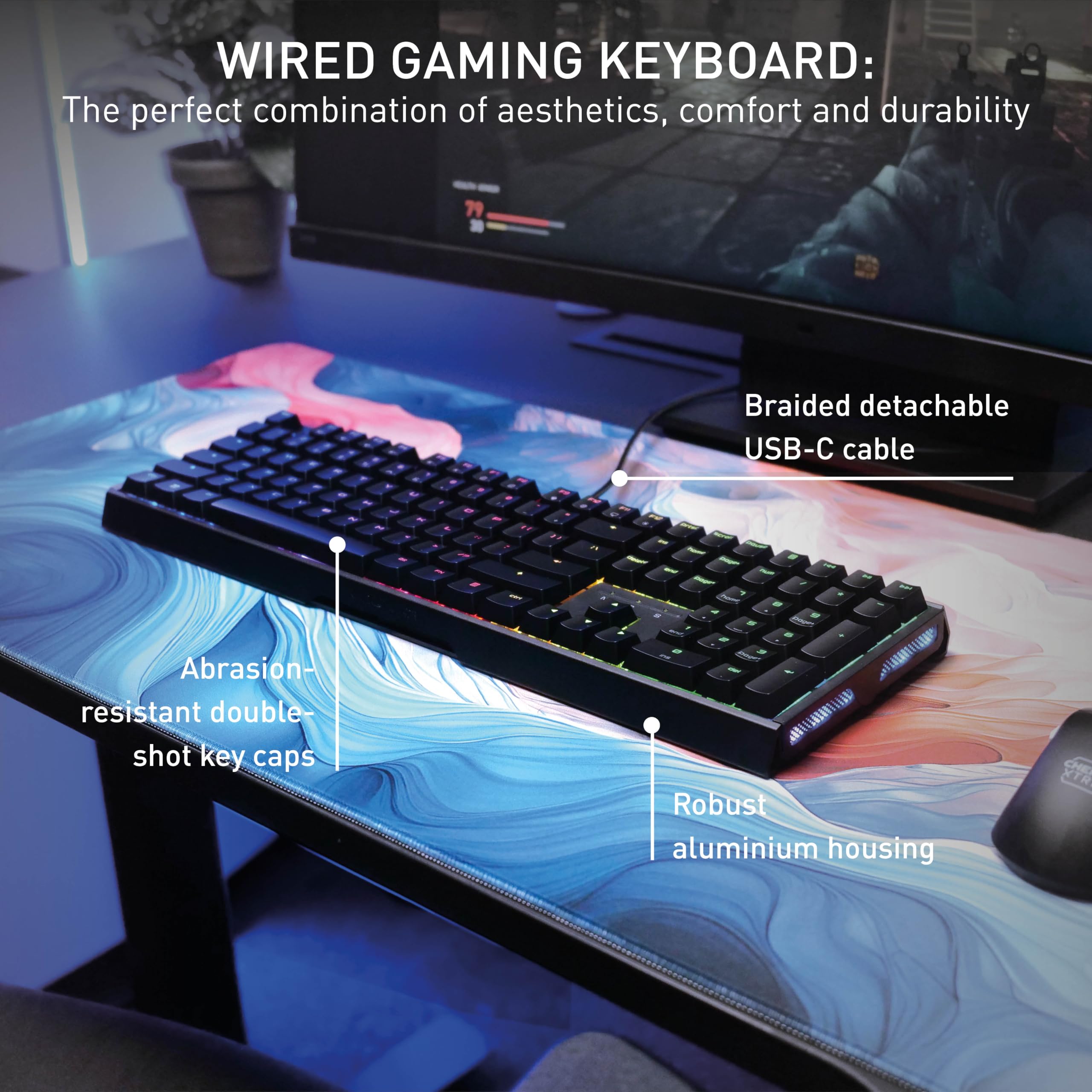 MX 3.1, Mechaniczna Klawiatura dla Graczy, Układ Francuski (AZERTY), Podświetlenie RGB, Aluminiowa Obudowa, USB-A, Przełączniki MX2A RED, Czarny