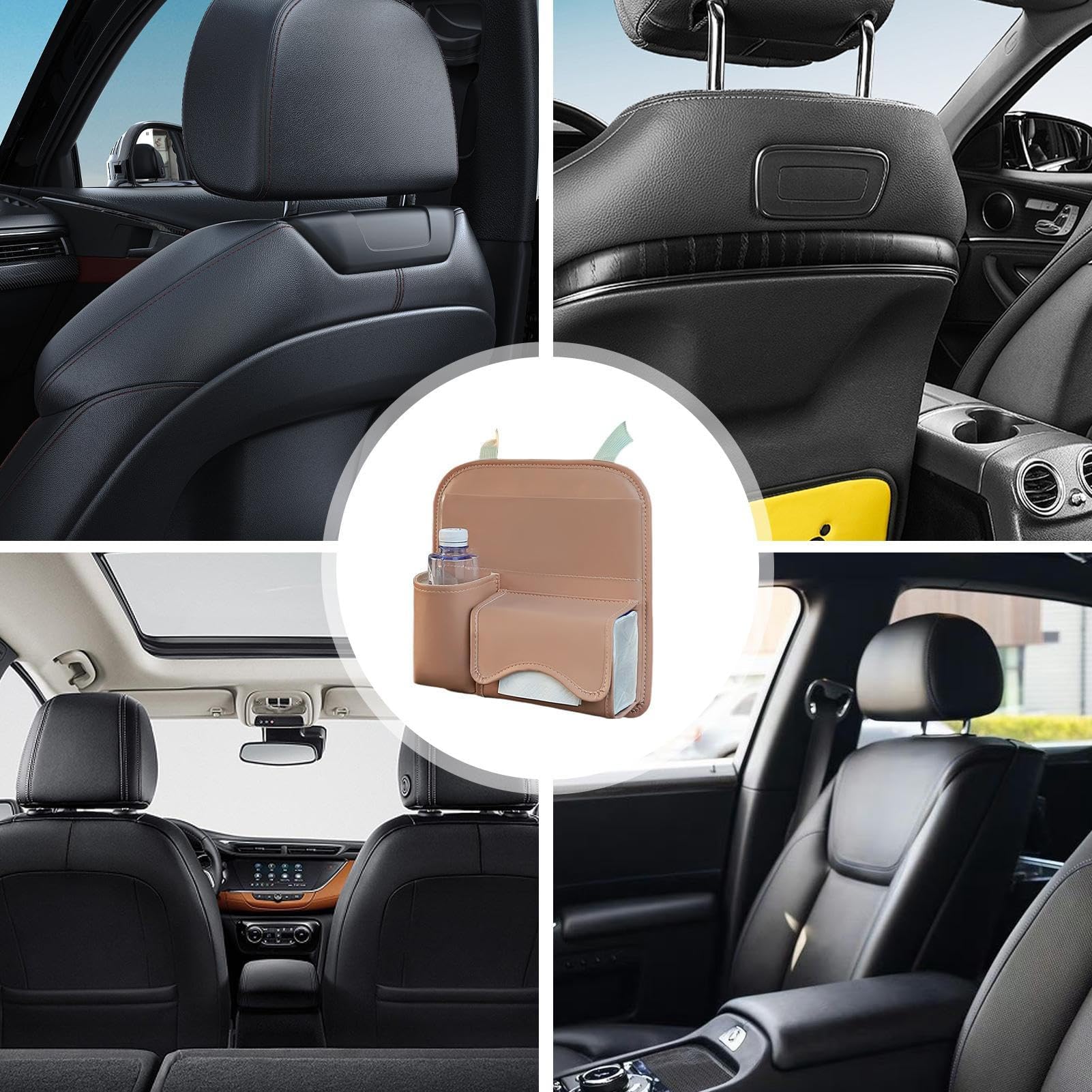Organizer per sedile posteriore, borsa in pelle con porta fazzoletti, organizer e portaoggetti per sedile posteriore, per SUV, camper, berlina, furgoni, interni di veicoli, viaggi su strada, viaggi