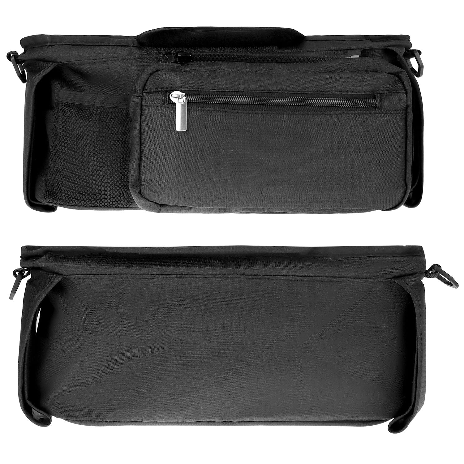 QWORK® Organizador de Cochecito Universal con portavasos aislantes, Bolsa removible y Correa de Hombro Ajustable - Negro