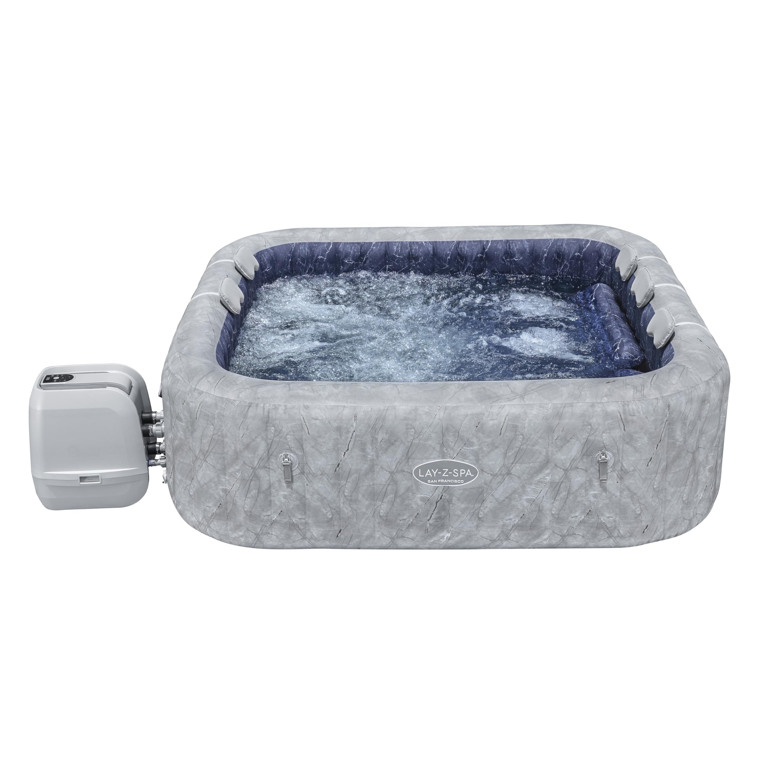 Bestway® Lay-Z-SPA® Energiespar-Whirlpool San Francisco HydroJet Pro™ mit App-Steuerung, für 7 Personen 230 x 230 x 71 cm, Marmor-Optik (Samtgrau)