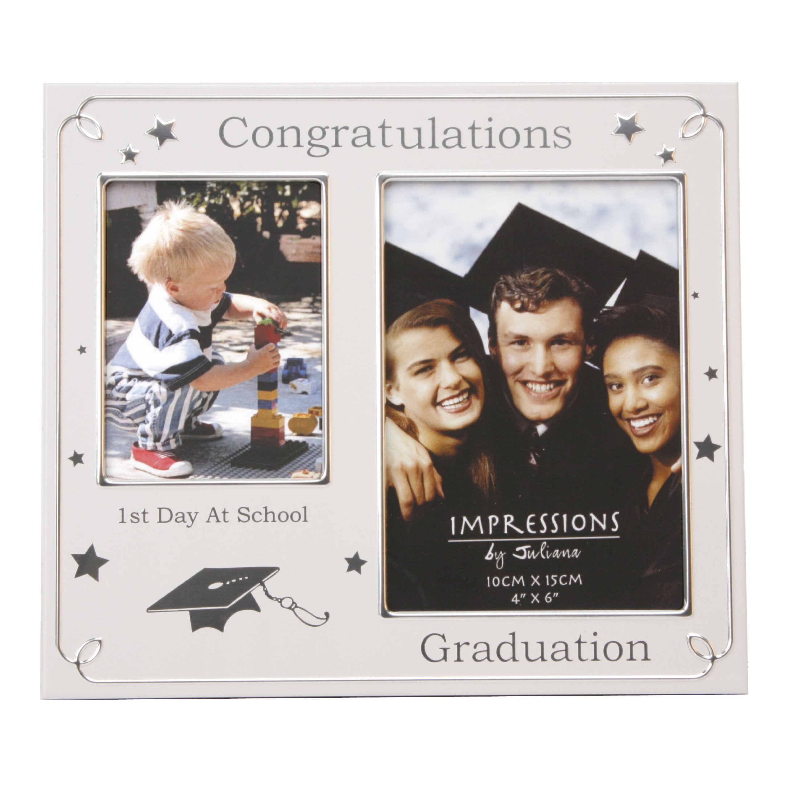 Oaktree Gifts 2 Tone Aluminium 1st Day at School to Graduation Photo Frame 4 x 6