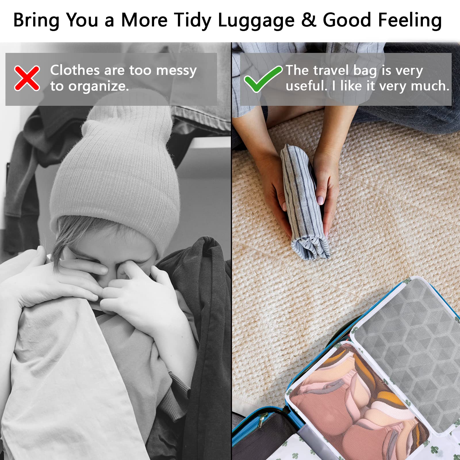 Sciphylia Organizer Valigie Organizer Valigia Set di 10 Borse Organizer da Viaggio Impermeabili Cubi di Imballaggio Viaggio Accessori Utili per Vestiti Cosmetici Scarpe Biancheria Intima Cactus Bianco