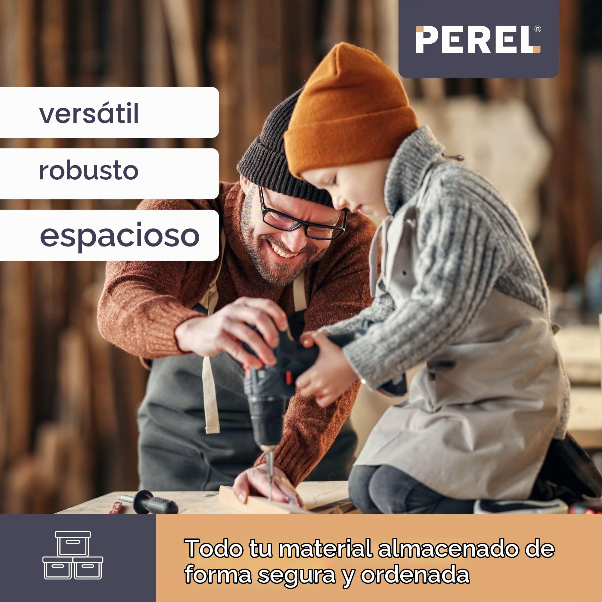 Perel Caja de almacenamiento multifuncional, polipropileno, 5 PC, portátil, con 4 cajas extraíbles para accesorios, negro/naranja, 340 x 272 x 341 mm
