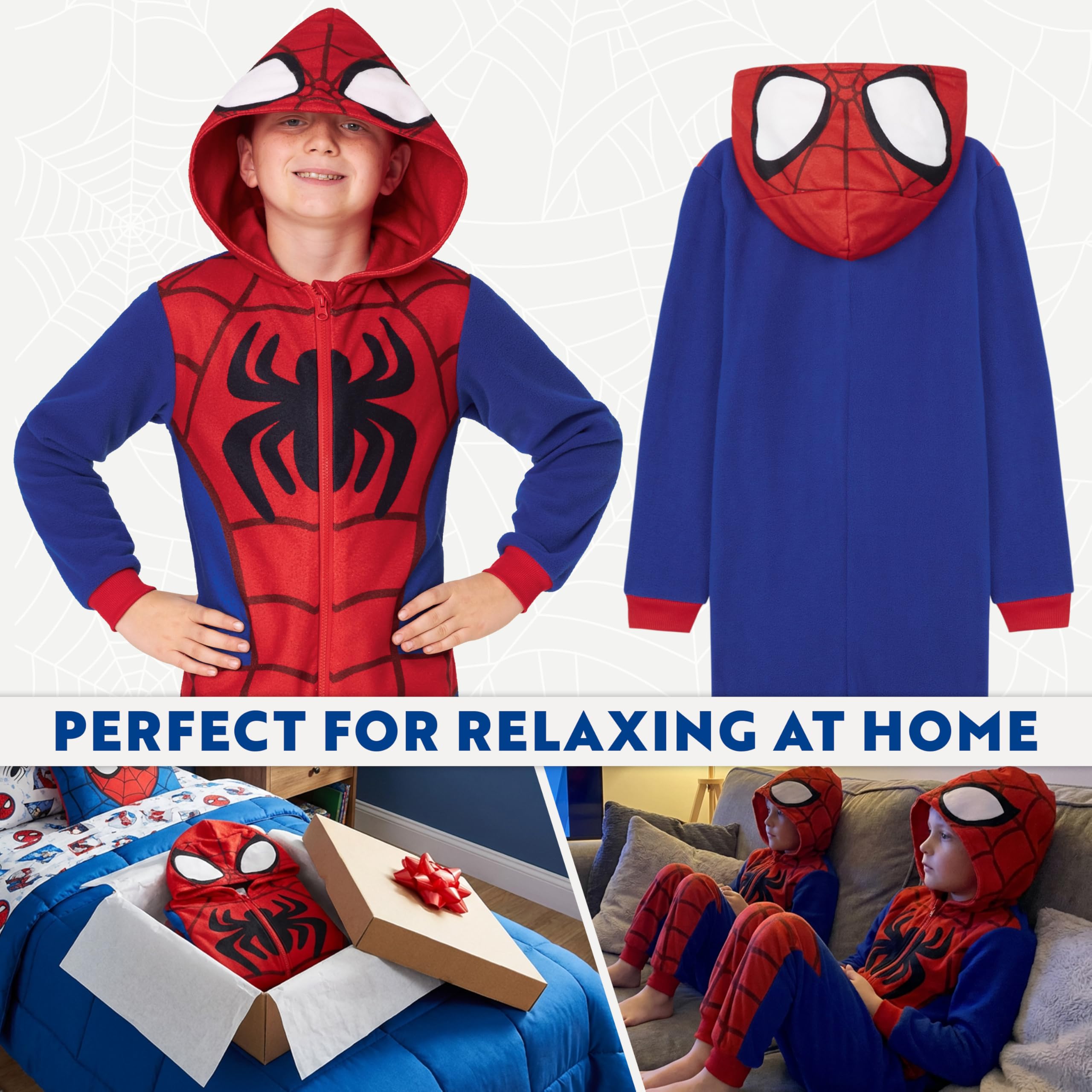 Marvel Spiderman Pyjama Combinaison Garcon, Grenouillere Enfant, Surpyjama Polaire avec Capuche, Cadeau Super-héros