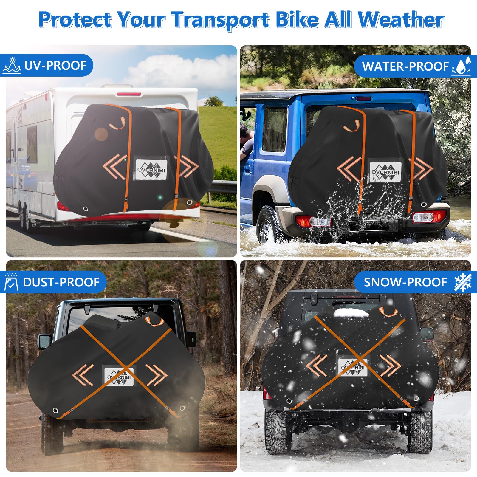 Fahrradabdeckung für den Transport auf dem Gepäckträger, 600D wasserdichte und reißfeste Fahrradabdeckungen für 1,2 Fahrräder am hinteren Fahrradträger, robuster Regenstaub mit