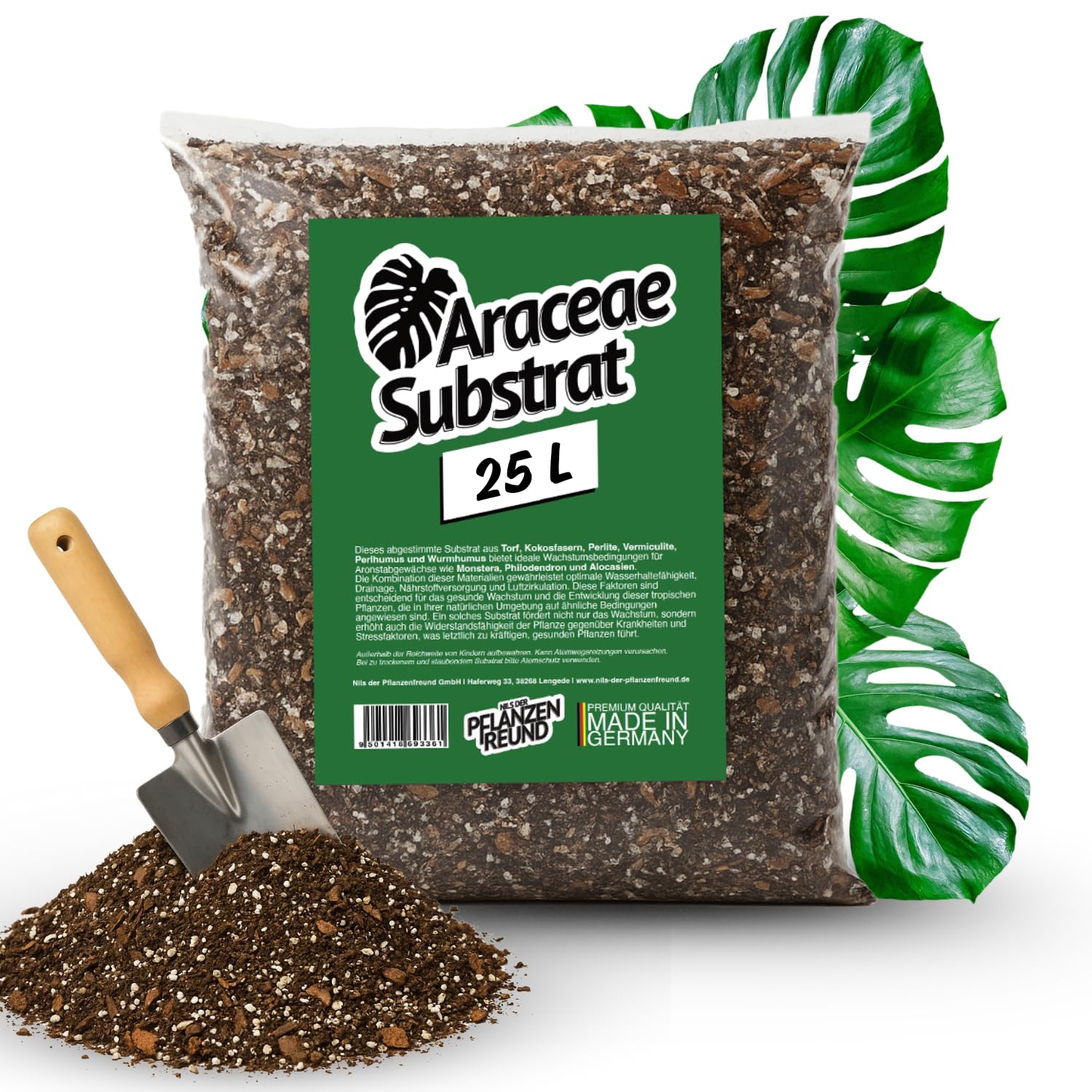 Monstera Erde (25 L) – Araceae Substrat für Monstera, Philodendron & Alocasia, Grünpflanzenerde für Zimmerpflanzen, nährstoffreich für kräftige Wurzeln und gesundes Wachstum