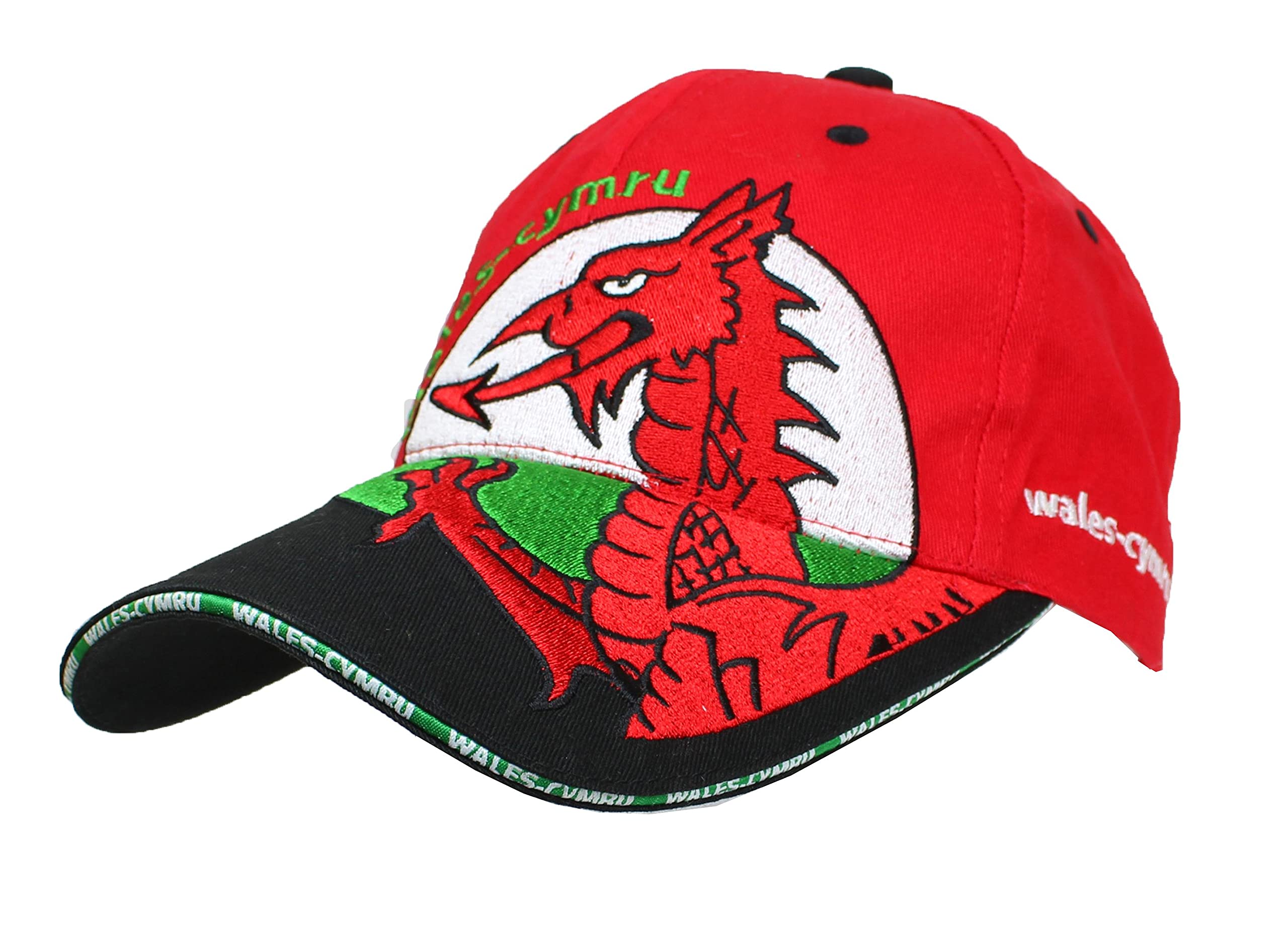 Magic Kingdom Unisex Red And Black Wales Baseball Cap With Embroidered Welsh Dragon