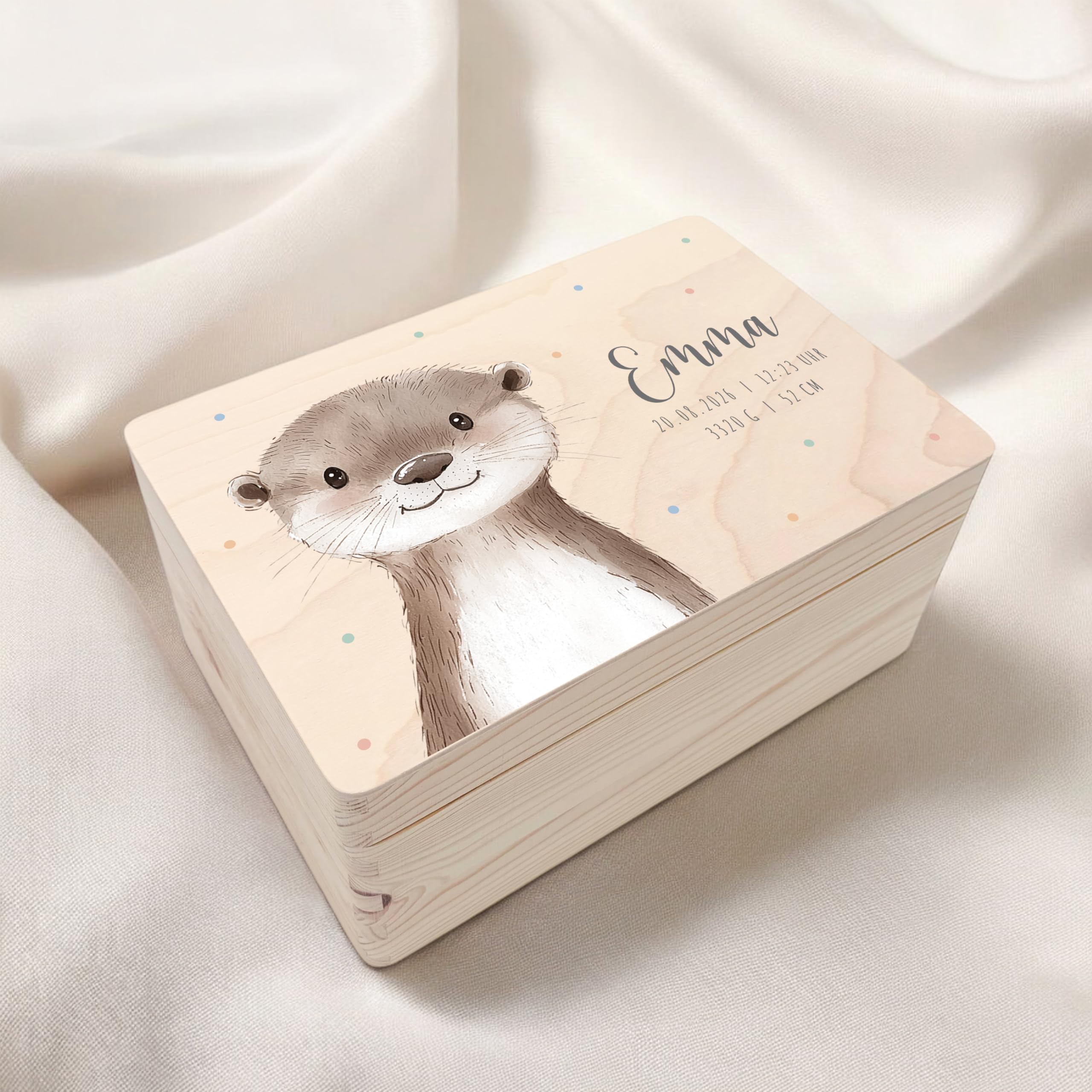 Erinnerungsbox Baby Otter personalisierte Holzkiste Erinnerungsbox Erinnerungskiste Geschenk Geburt Geburtsgeschenk Holzbox 30x20x13 cm