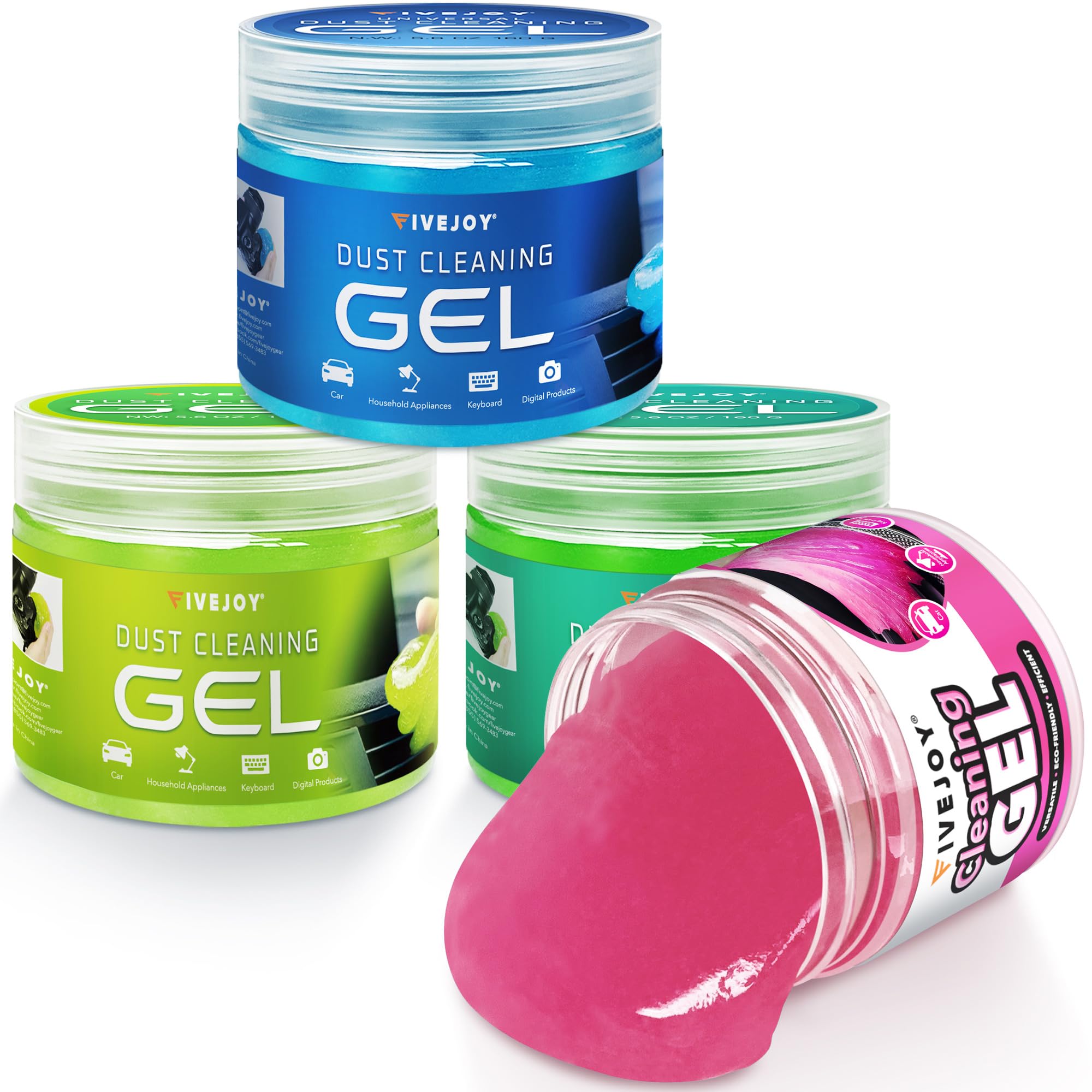 FiveJoy 4Pack Car Cleaning Gel, Car Putty for Cleaning for Cars Interior, Reusable & Durable Detailing Tools, Dust Clean Gel for Keyboard Vent Cleaner