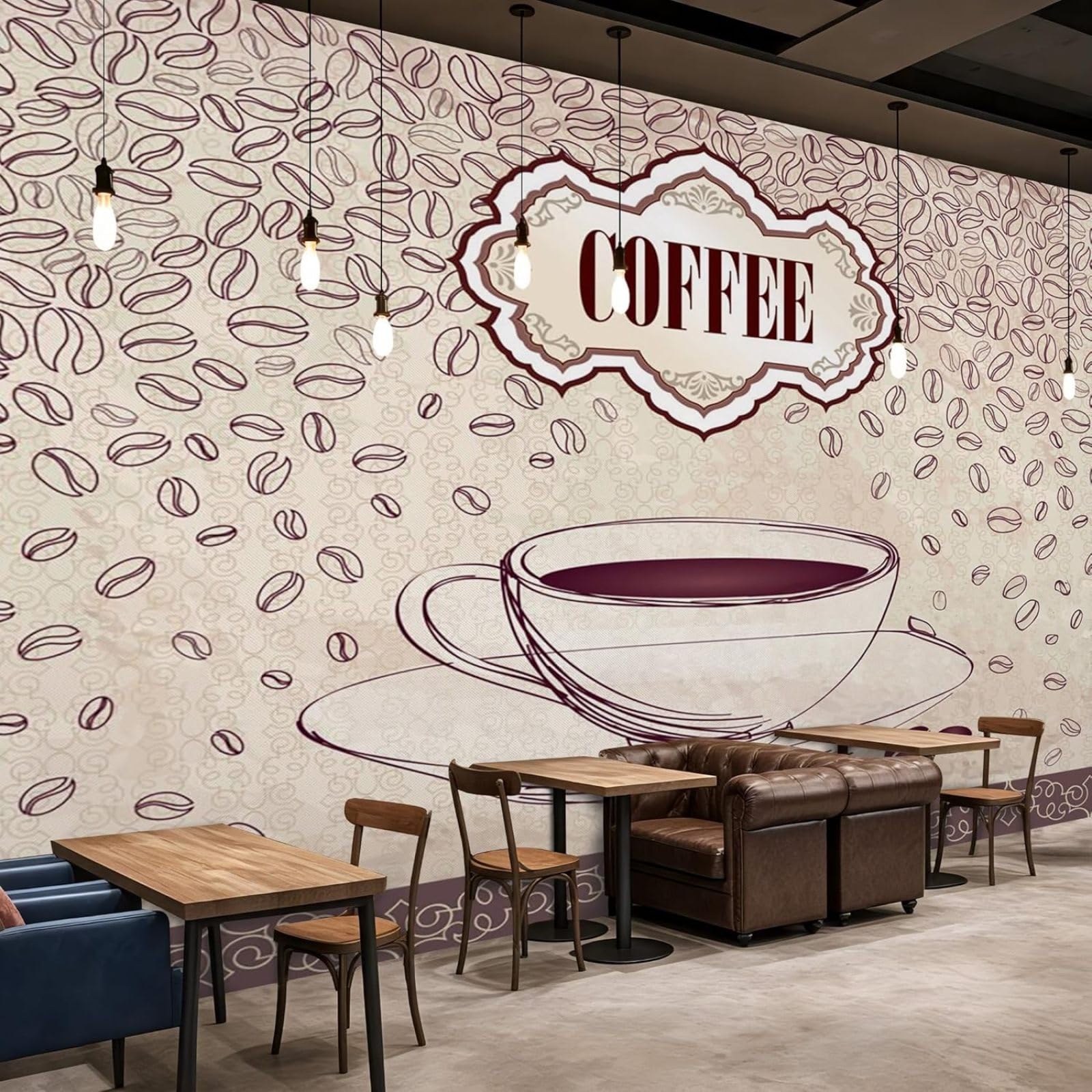 Kfjhgbdshhj 3D Mural Photo Wallpaper Coffee Beige Brown Retro Beans Cafe Kitchen Non-Woven Modern Living Room Bedroom Coffee House Wall Decoration Motif,430Cmx300cm Wall Sticker - Background Wall - Painting - Poster