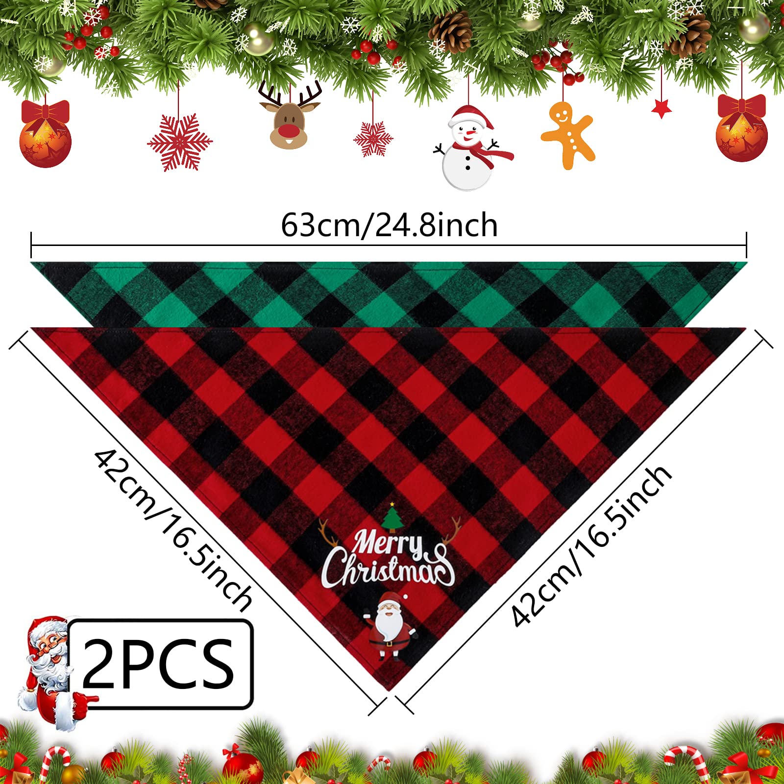 Hundehalstuch Weihnachten 2er Set - Rot-grüne Bandanas Für Hunde & Katzen