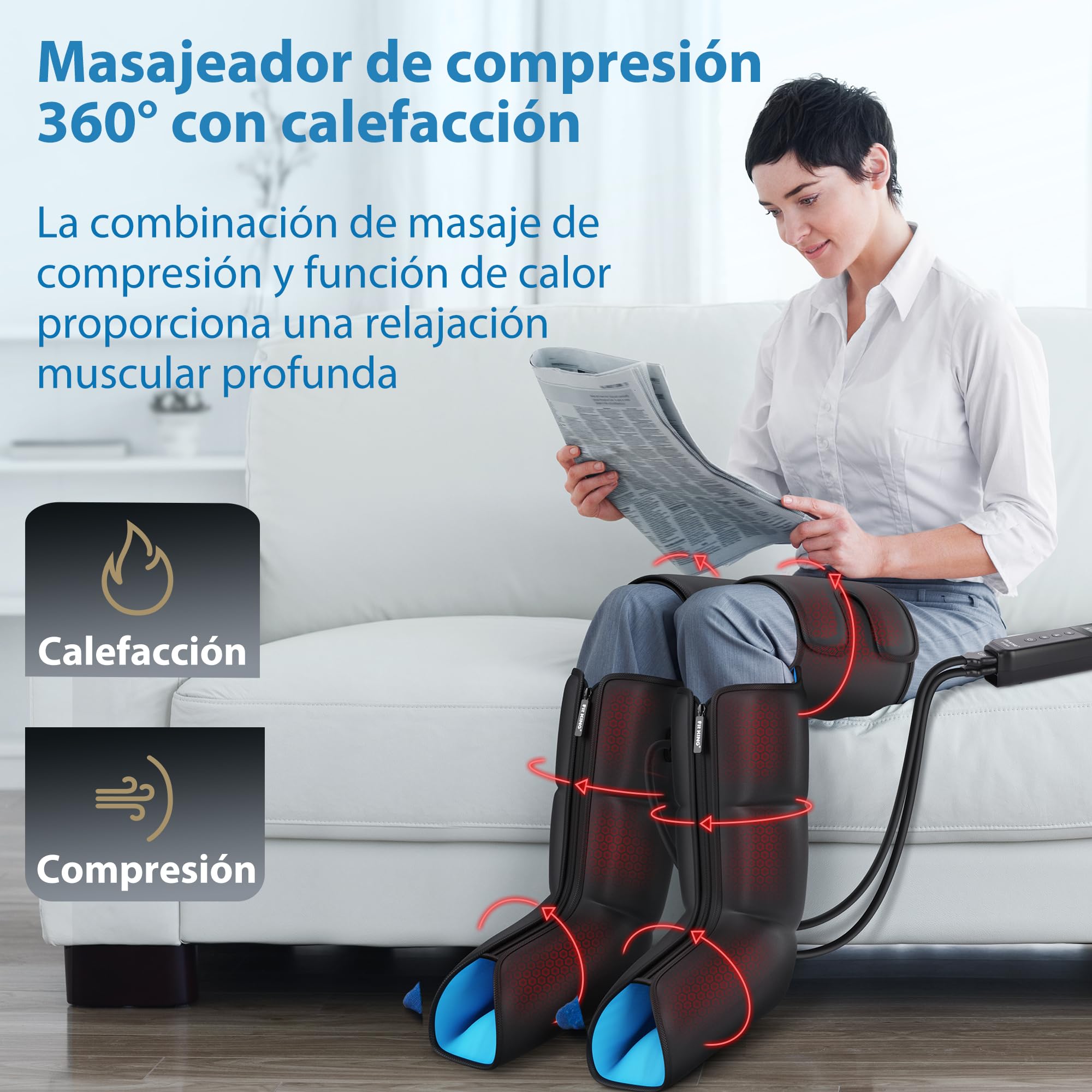 FIT KING Botas Presoterapia Piernas, 3 en 1 con Calor y Compresión, Presoterapia para casa Alivio Dolor, Mejora Circulación, 3 Modos, 3 Niveles Calor