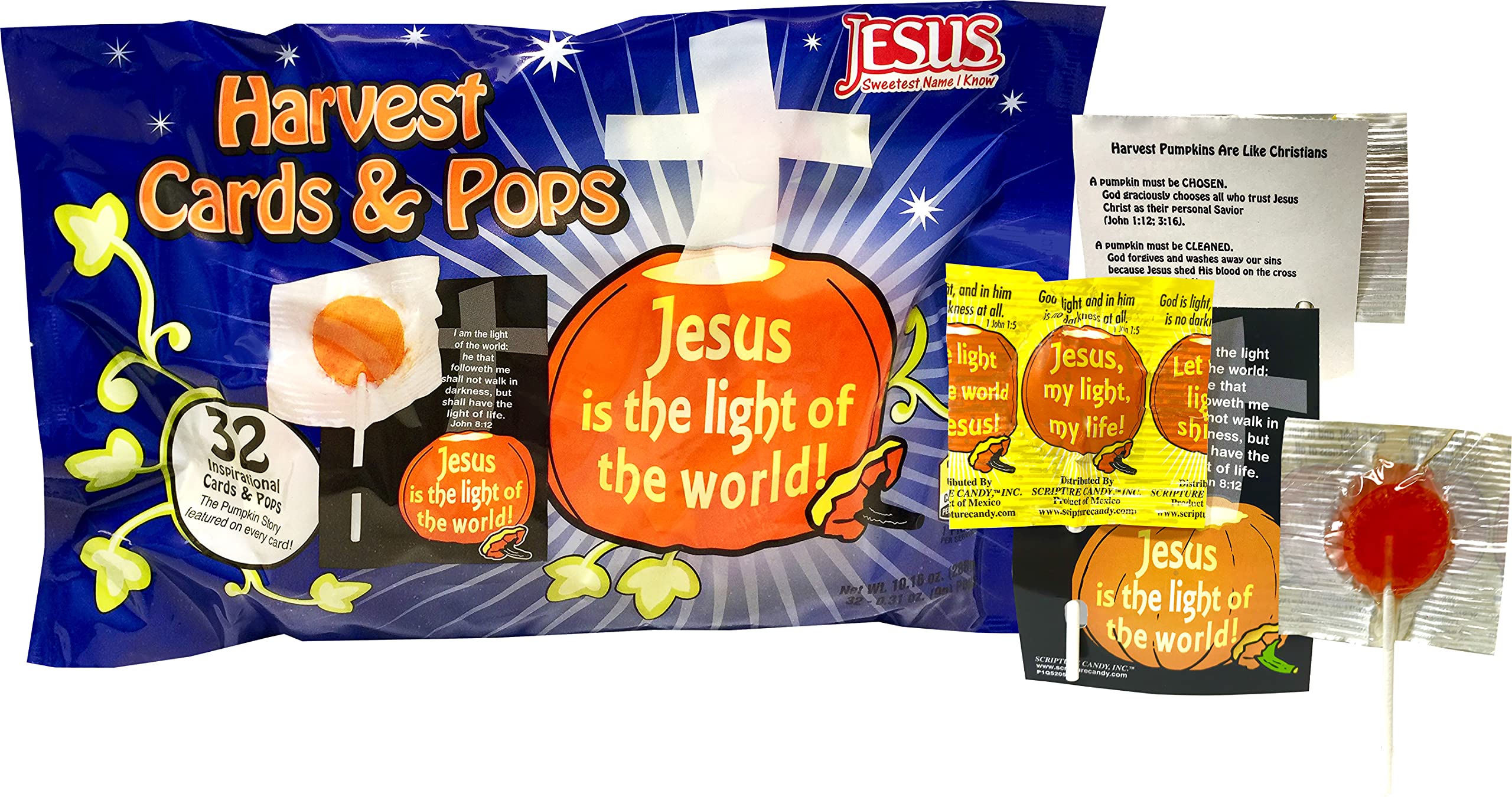 Scripture Candy, Harvest Cards & Orange Flavored Pops, 32 Count