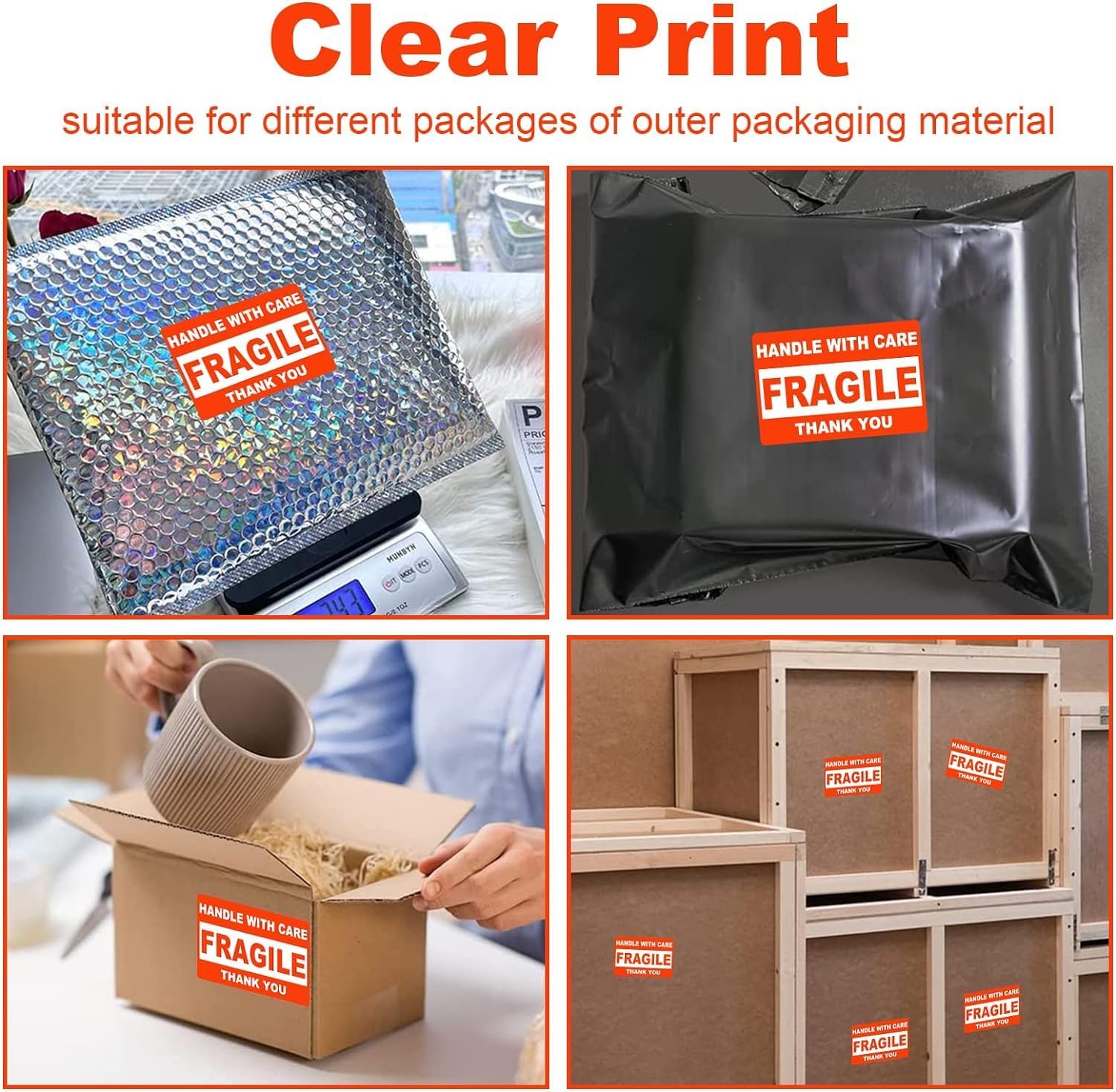 3" x 2" Fragile Stickers for Shipping, Handle with Care Fragile Labels, Strong Adhesive for Moving, Thank You Warning Packing Shipping Label Stickers [500 Labels/1 Roll], 6 Rolls