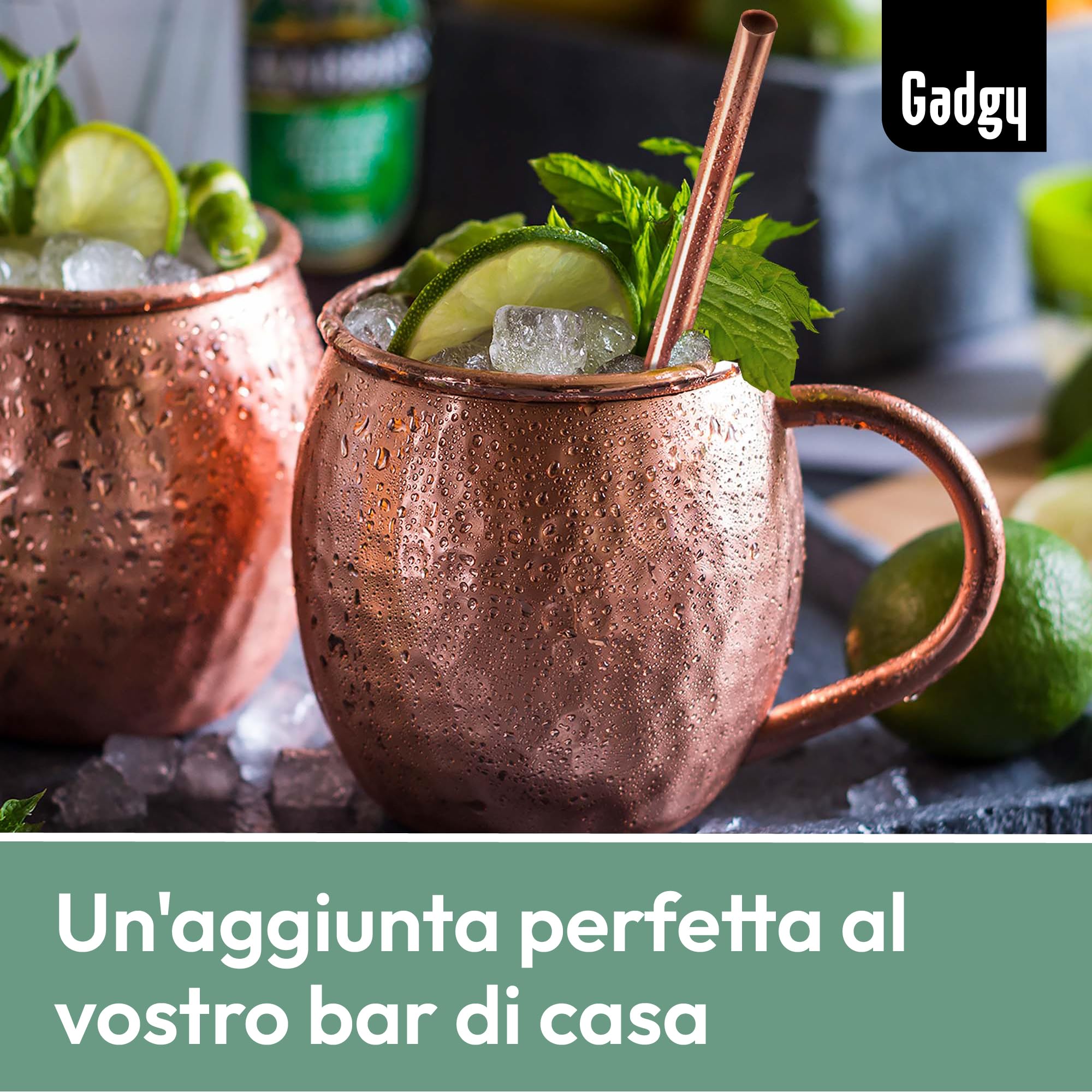 Gadgy Set Moscow Mule in Rame – 2 Tazze Cocktail Fatte a Mano con Cannucce & Misurino – Bicchieri in Rame 100% per Cocktail e Bevande Ghiacciate – Idea Regalo Elegante