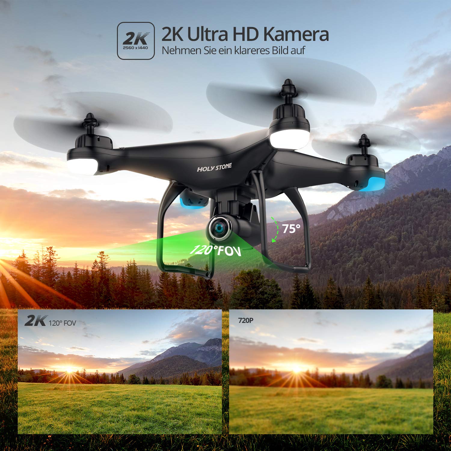 Holy Stone Dron GPS HS120D z kamerą 2K HD Live Vide, Follow Me dla