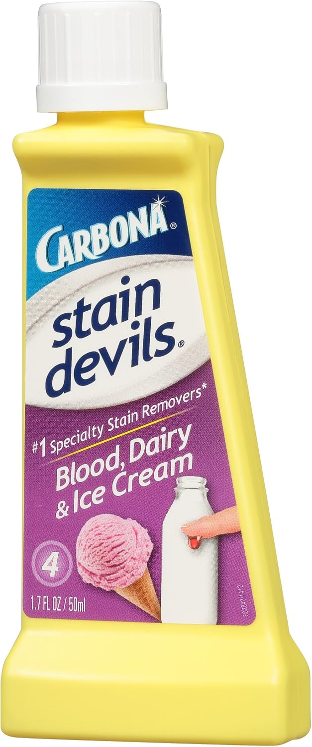Carbona Stain Devils® #4 – Blood, Dairy & Ice Cream | Professional Strength Laundry Stain Remover | Multi-Fabric Cleaner | Safe On Skin & Washable Fabrics | 1.7 Fl Oz, 1 Pack
