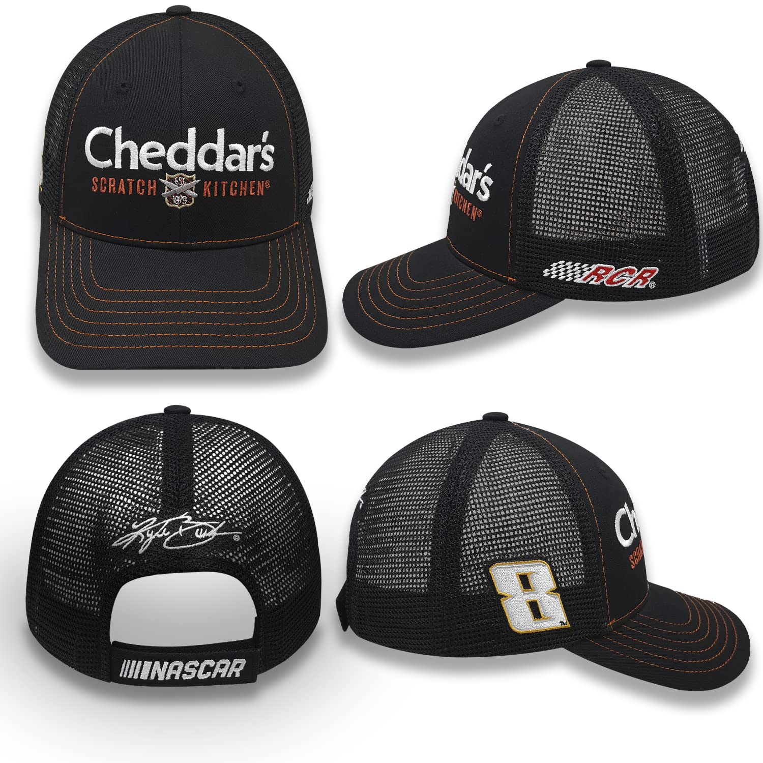 Kyle Busch Cheddars #8 2023 Sponsor Hat NASCAR Adjustable Racing Red Mesh Black Baseball Cap, Black, One size - Image 2