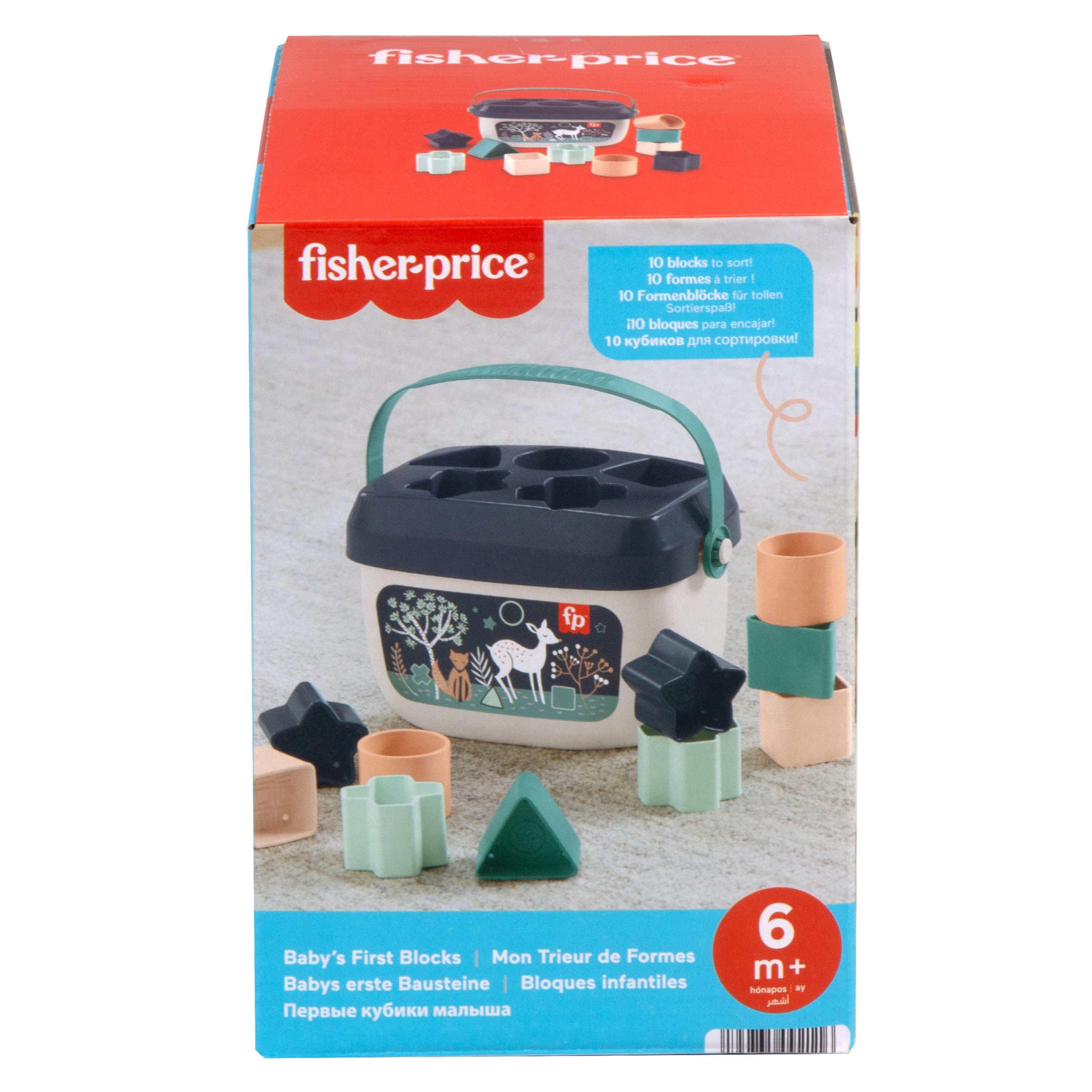 Fisher-Price - Blocchi Assortiti Cerbiatto Blu, Set di 10 Blocchi da Impilare e Identificare per Neonati dai 6 Mesi in su, Giocattolo per Bambini 6+ Mesi, HJP20 [Esclusivo Amazon]