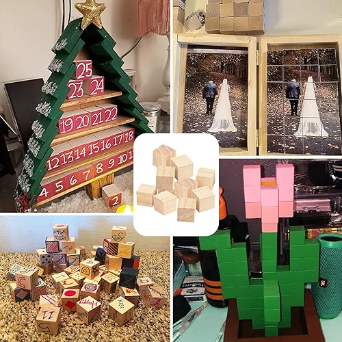 Miniatura 6 de Paquete de 500 bloques de madera para manualidades, cubos de madera de pino de 0.8 pulgadas, cubos de madera de 0.8 x 0.8 x 0.8 in para pintura,