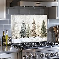 Vista 4 de Protector contra salpicaduras de vidrio templado para cocina, salpicaduras de estufa, protector contra salpicaduras de vidrio con escena de nieve