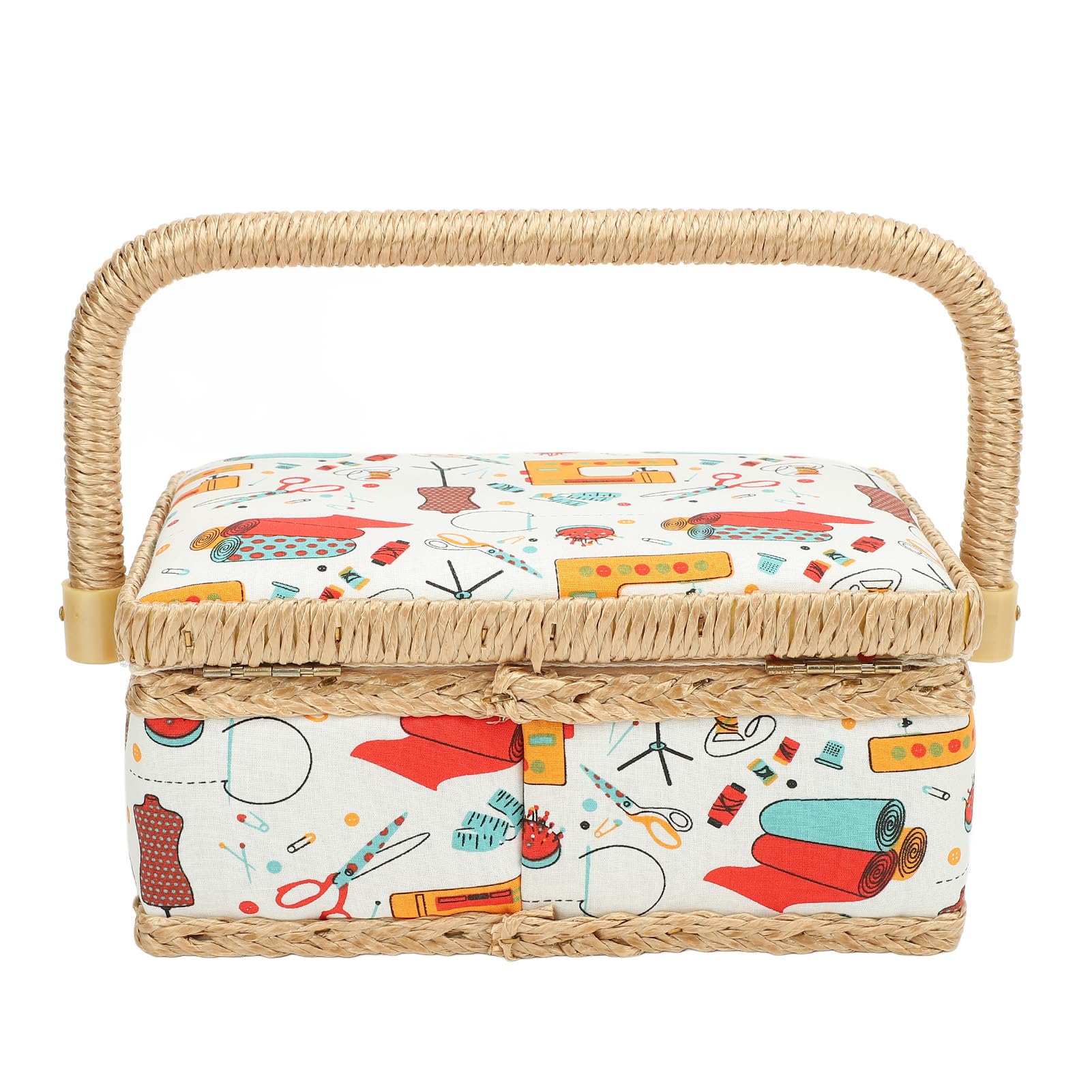 Sewing Basket Sewing Supplies Sewing Basket Polyester Fabric Sewing Supplies Organizer with Removable Plastic Tray for Needle Thread Scissors