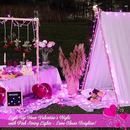 Miniatura 7 de JMEXSUSS Tira de 200 luces LED rosas para decoración de dormitorio, de cuento de hadas, enchufables, cable transparente, de Navidad, para