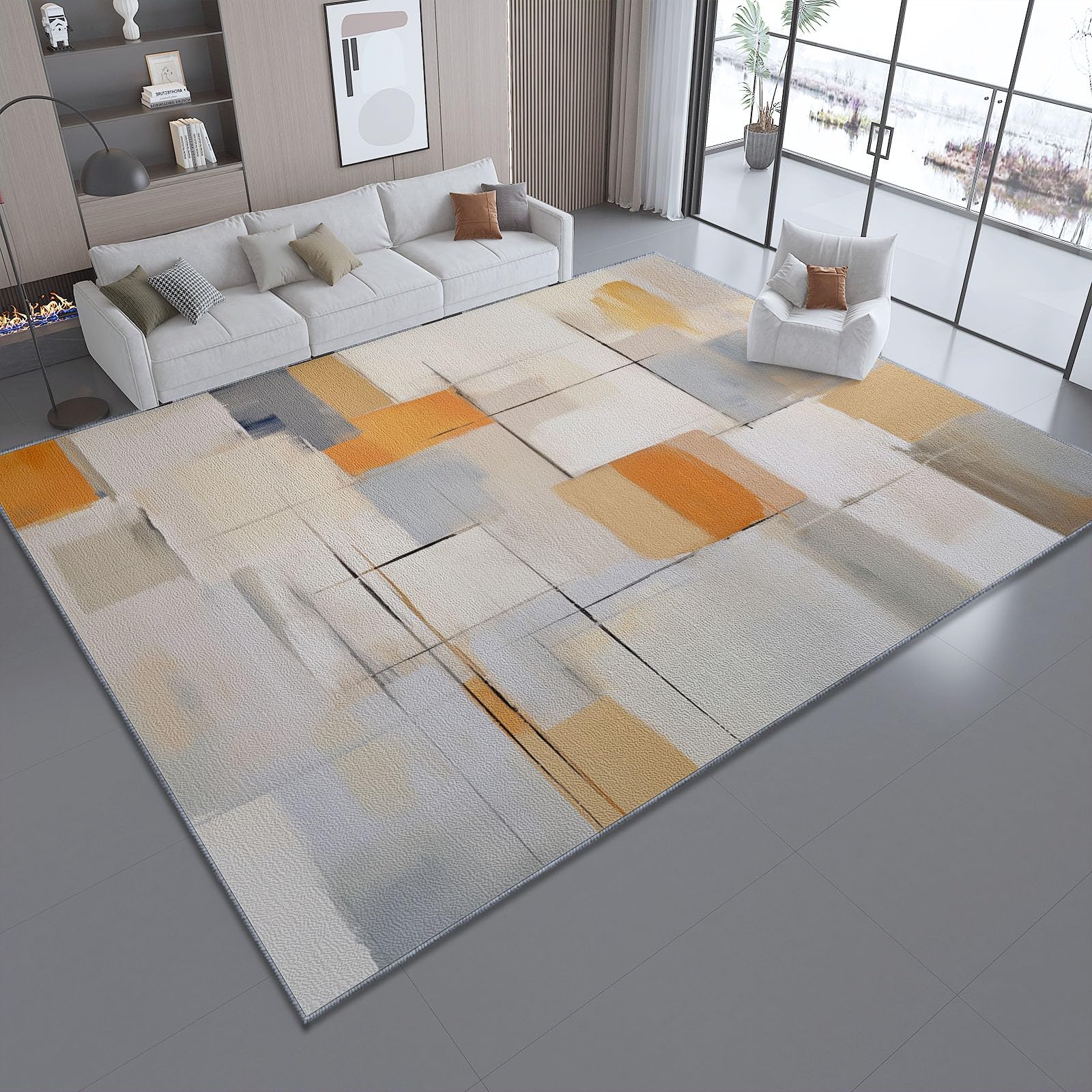 Dywan w kolorze pomarańczowym miękki krótki włos można prać w pralce abstrakcyjny geometryczny kolor klocki dywan do salonu jadalni sypialnia kuchnia, 80 x 150 cm