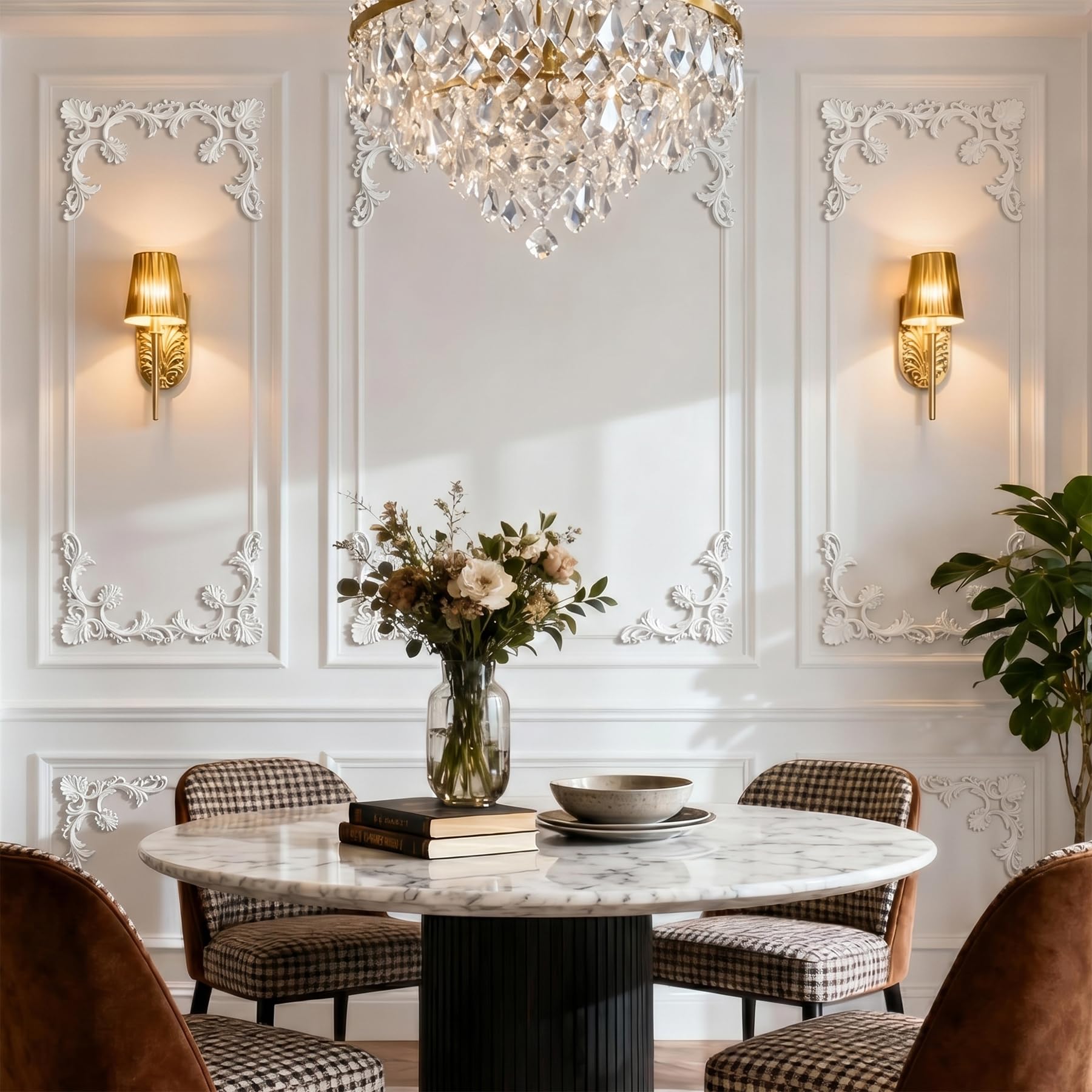 4 PCS Angolari Decorativi per Pareti E Soffitti in PU Modanature Angolari 3D con Decorazioni Floreali Profili Decorativi Verniciabili per Cornici E Angoli Elegante Finitura