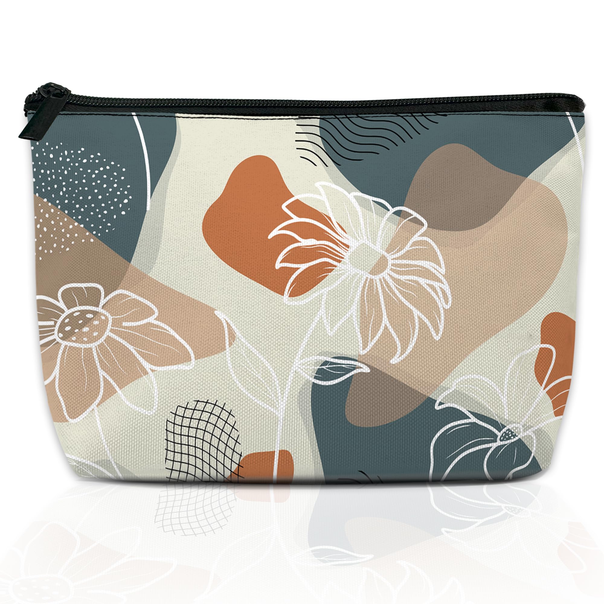 DEMACYA Makeup Bag Abstract Flowers and Leaves Cosmetic Bag for Women, Travel Small Bag for Purse, Pouch for Toiletries Water Resistant Gift 9.5×5.9