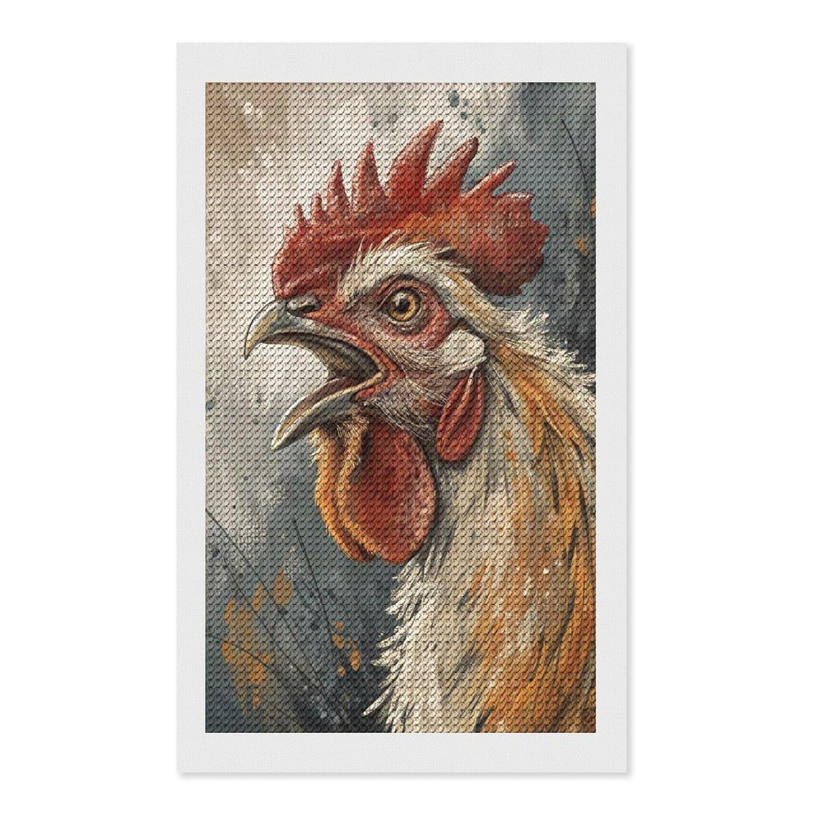 Junmoney Rooster Crowing Digital Art Diamond Art Kit 12"x20", for Beginners, Vintage Style Decor, Good for Quiet Evenings, Festive Craft Gift