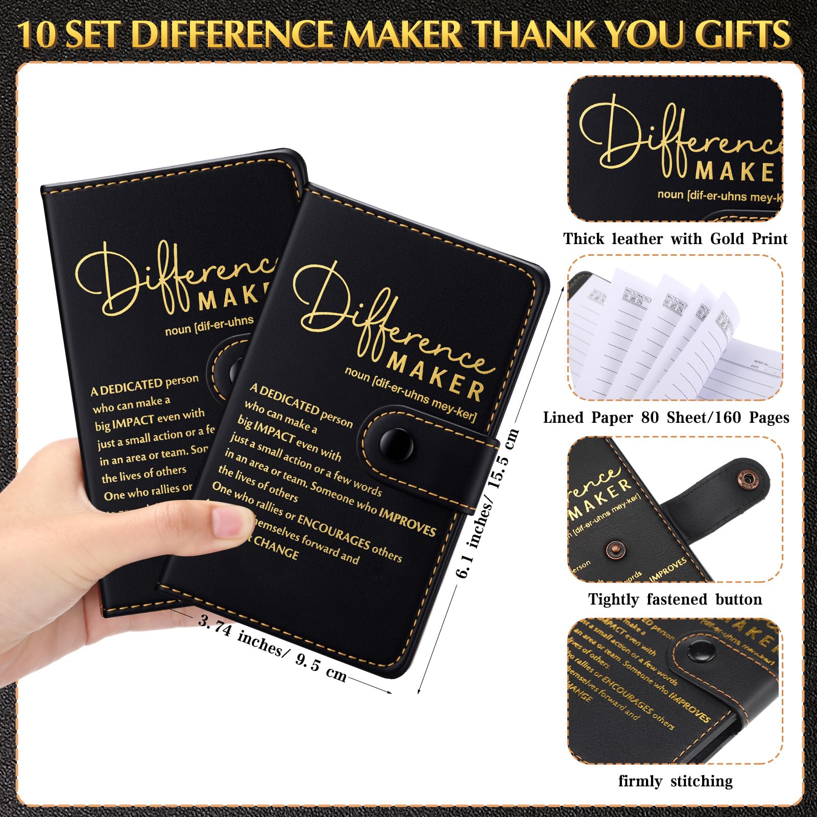 Marspark 10 Set Differen Marker Employee Appreciation Gifts Inspirational A5 Leather Notepad with Motivational Pens Thank You Gifts for Men Women Volunteer Staff Team Office Teacher Father's Day