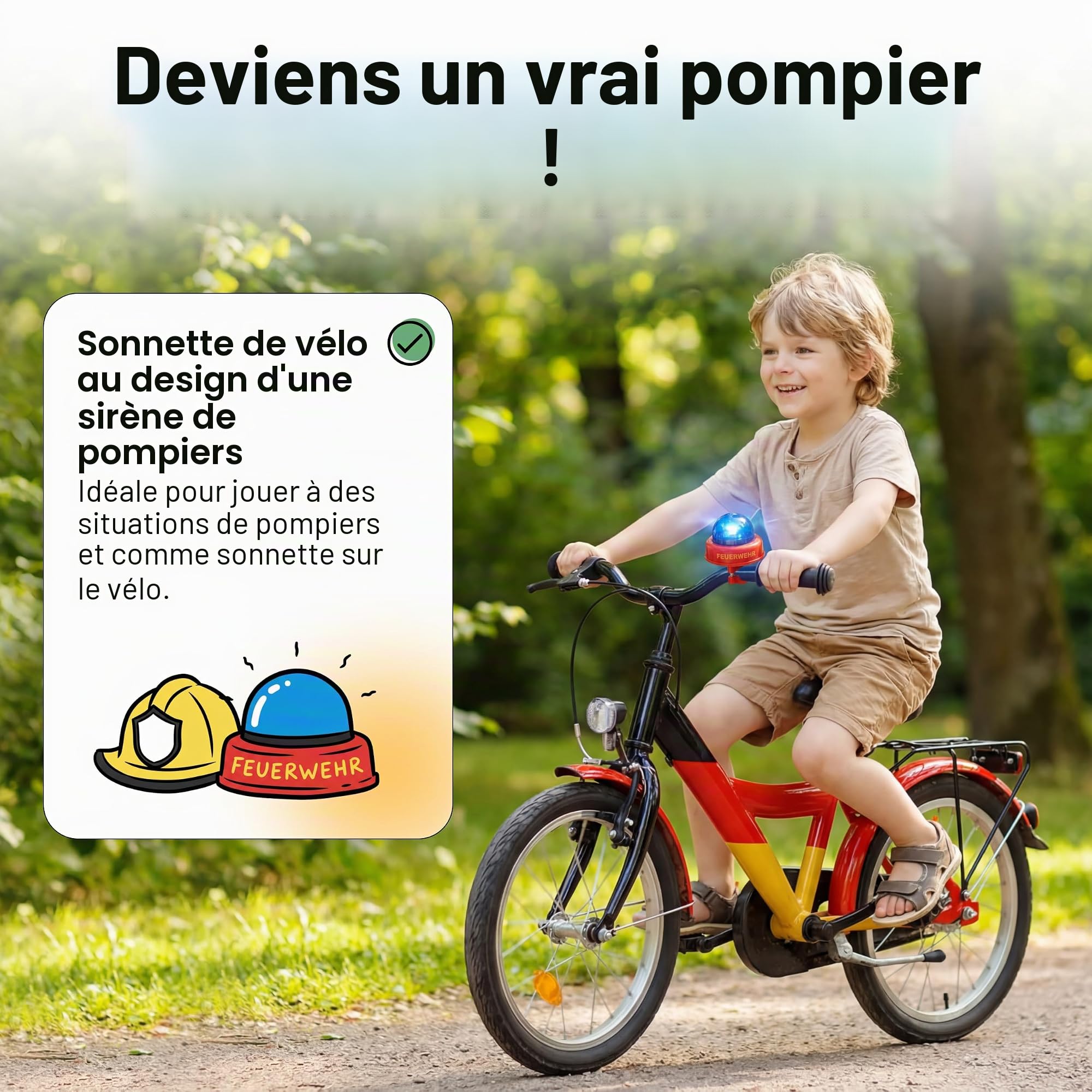 Smart-Planet JO-20637 Sirène de vélo de Pompier - Sirène de vélo Amusante pour Enfant - Sonnette pour Guidon de vélo