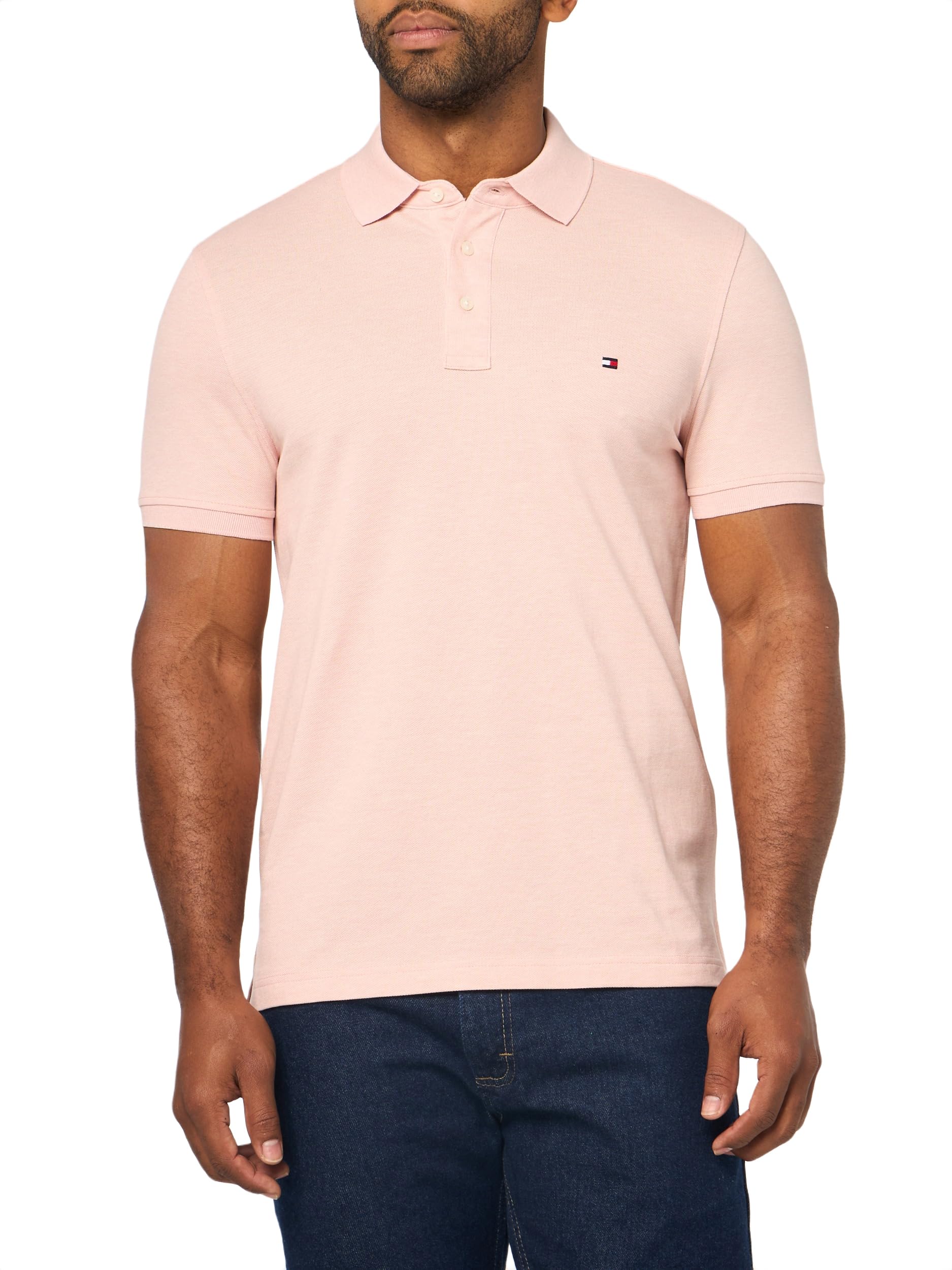 Tommy Hilfiger Men's Short Sleeve Polo Shirts in Slim Fit with Stretch and Organic Pique Cotton