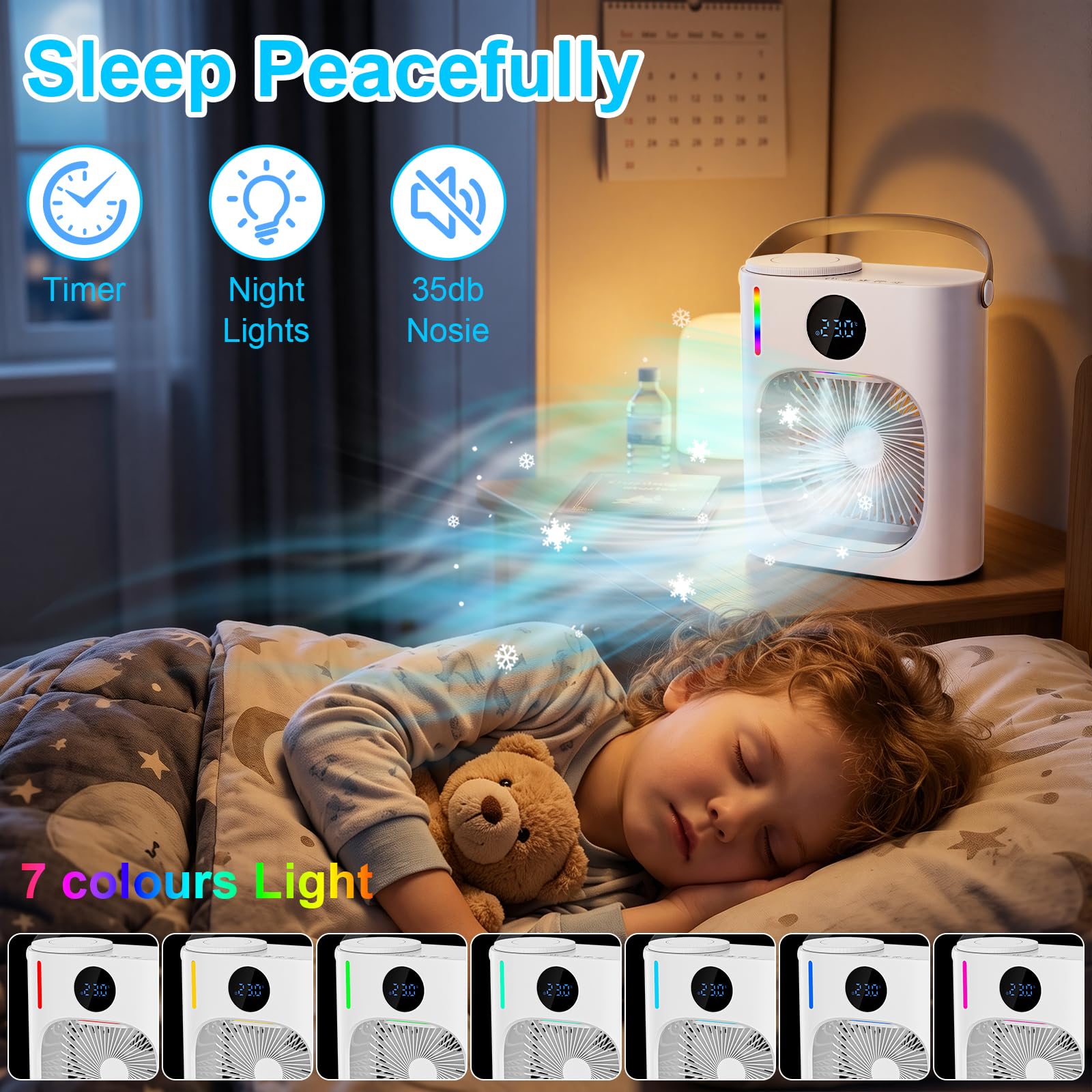 Condizionatore Portatile Silenzioso con 900ml,USB Mini Climatizzatore Evaporativo Ventilatore con 3 Velocità,Raffreddatore D'aria Luci LED & Risparmio EnergeticoIdeale per Spazi Piccoli(Blanco)