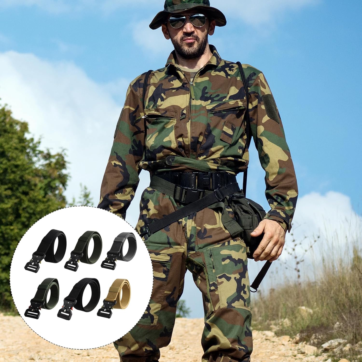 6PCS Tactical Belt, Gun Belts for Men, Military Multi-purpose Combat Gear, Adjustable, With Heavy Duty Quick Release Metal Buckles, Suitable for Men Work, 47.2in - Image 4