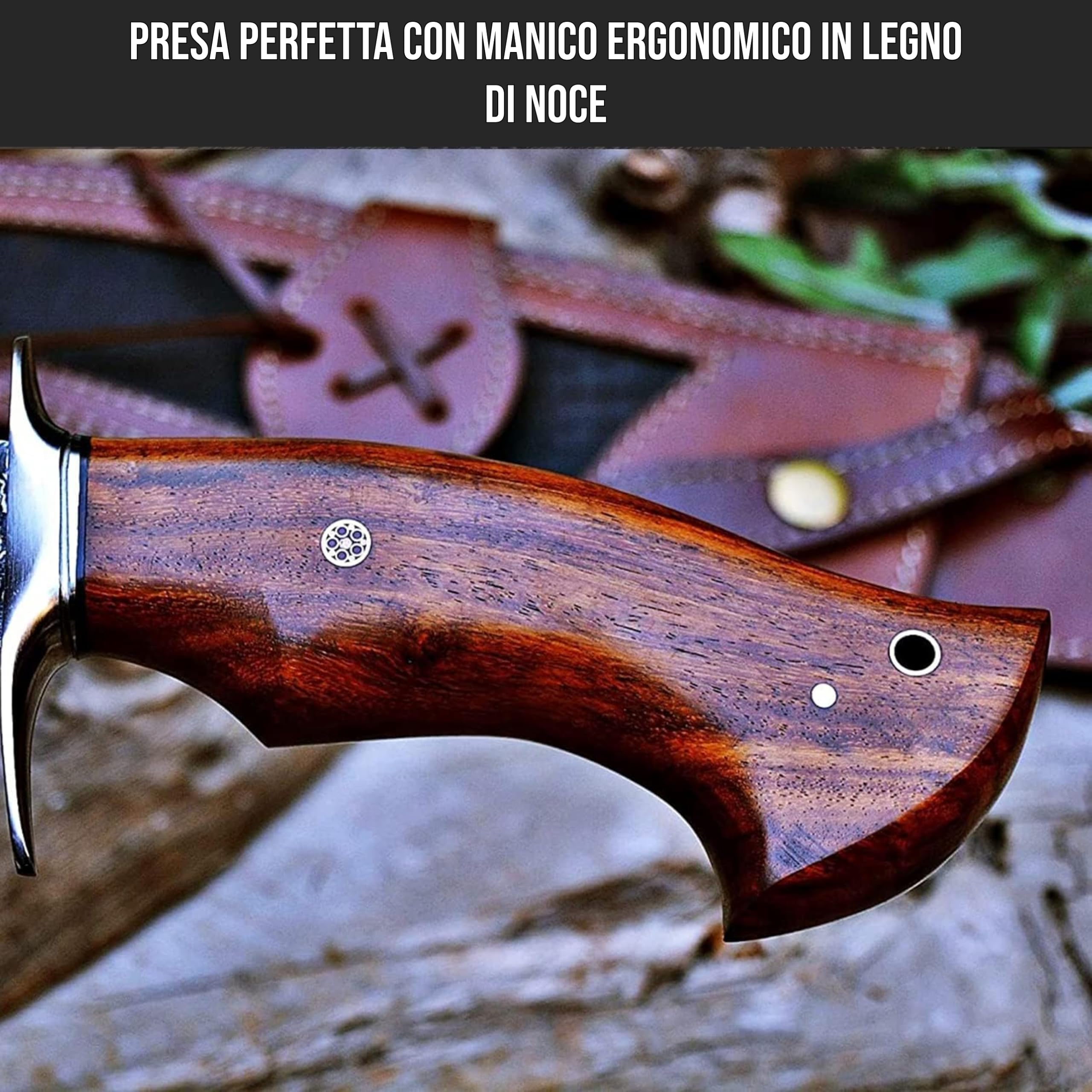 BIGCAT ROAR Coltello da caccia in damasco fatto a mano - Coltello da caccia a lama fissa con fodero e manico in legno di noce - Coltello da scuoio EDC da 38 cm - Screaming Eagle