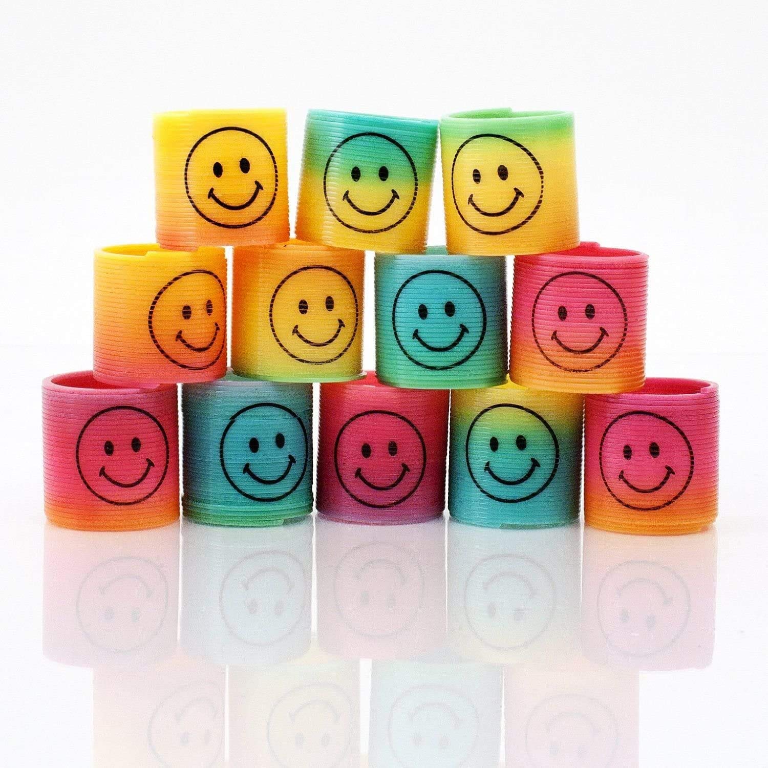 60Pcs Springs Party Bag Fillers for Boys Kids Girls - Rainbow Slinky Mini Smile Face - Fidget Pocket Toys for Birthday Return Gift Pinata Favours
