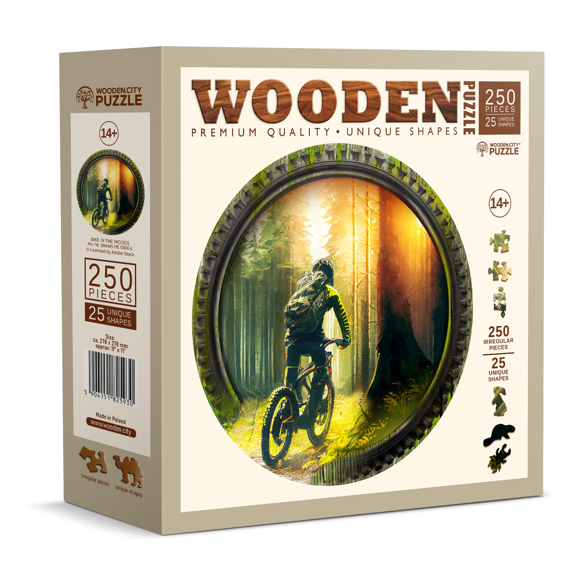 Wooden.City Holzpuzzles Fahrrad im Wald 250 Teile - Lebendige Holzpuzzles für Erwachsene - Herausfordernde Holzschnittpuzzles - Tierförmige Puzzles - Einzigartige Mosaik-Holzpuzzle für Erwachsene