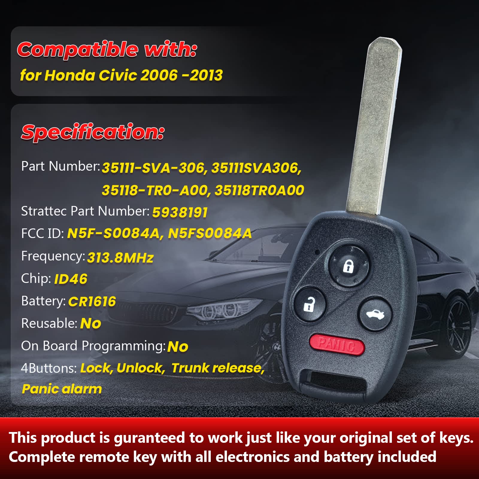 AutoKeyMax DIY OBD2 Key Fob Programmer For 2006-2011 Honda Civic EX Si