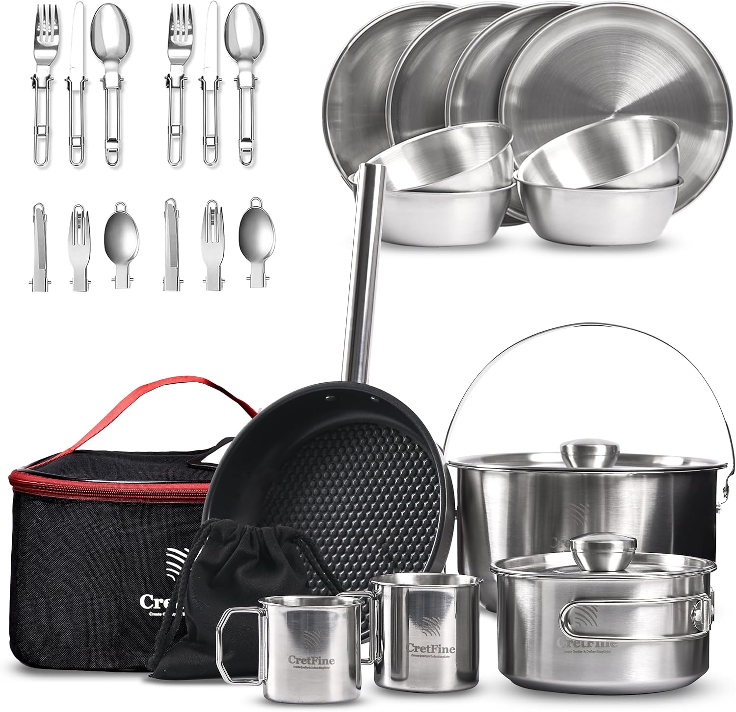 CretFine CompactKit Camping Cookware Set Stainless Steel