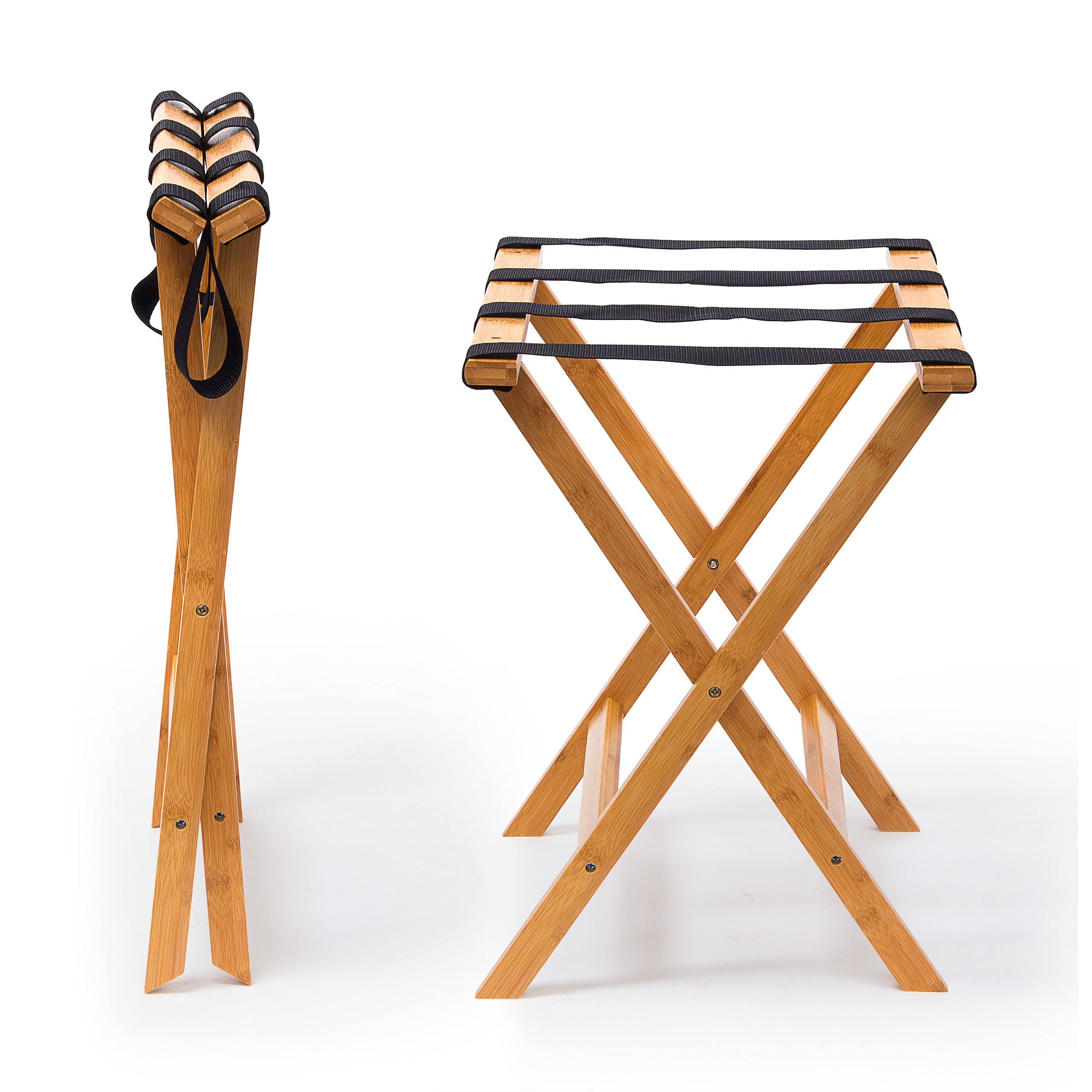 Relaxdays Support de bagages Porte-bagages valises HxlxP: 50 x 60 x 37,5 cm en bambou accessoire avec 4 sangles dépose valise, nature