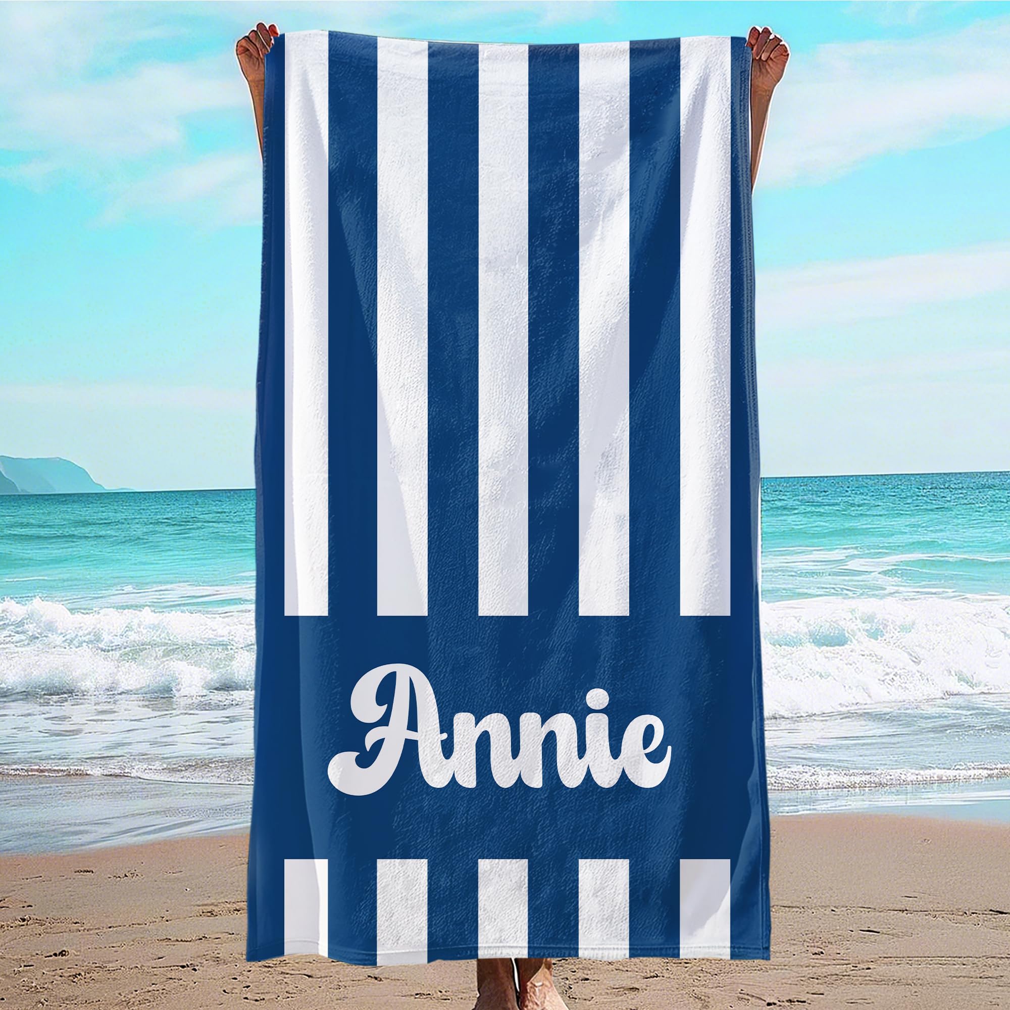 JML Personalized Beach Towel with Name, Custom Cabana Stripe Beach Towel, Customized Microfiber Pool Towel, Quick Dry & Absorbent Swim Towel for Adult